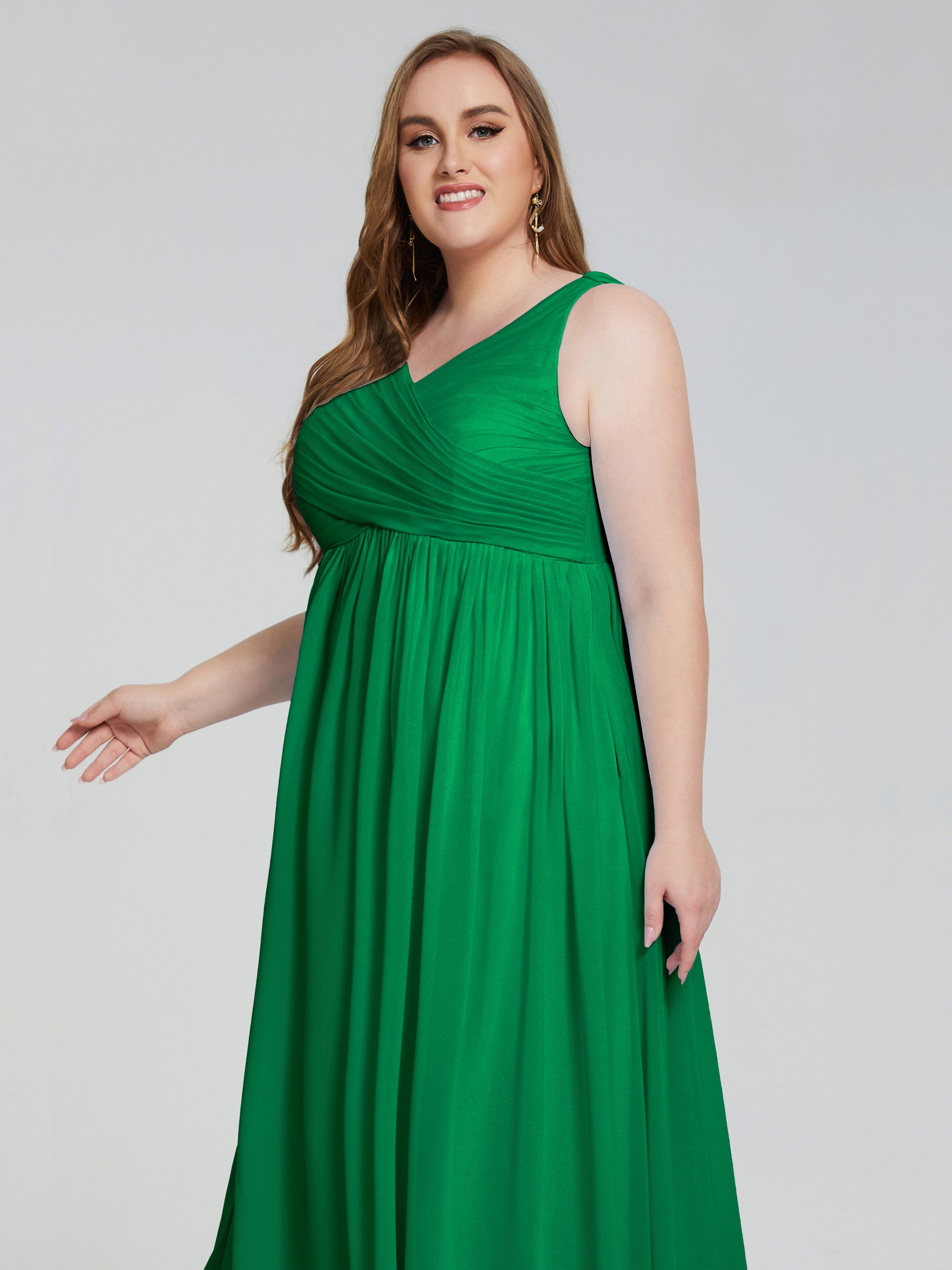 Demoiselle D Honneur Vert Émeraude Bretelles Col V Mousseline Robes Demoiselle D'Honneur Grande Taille