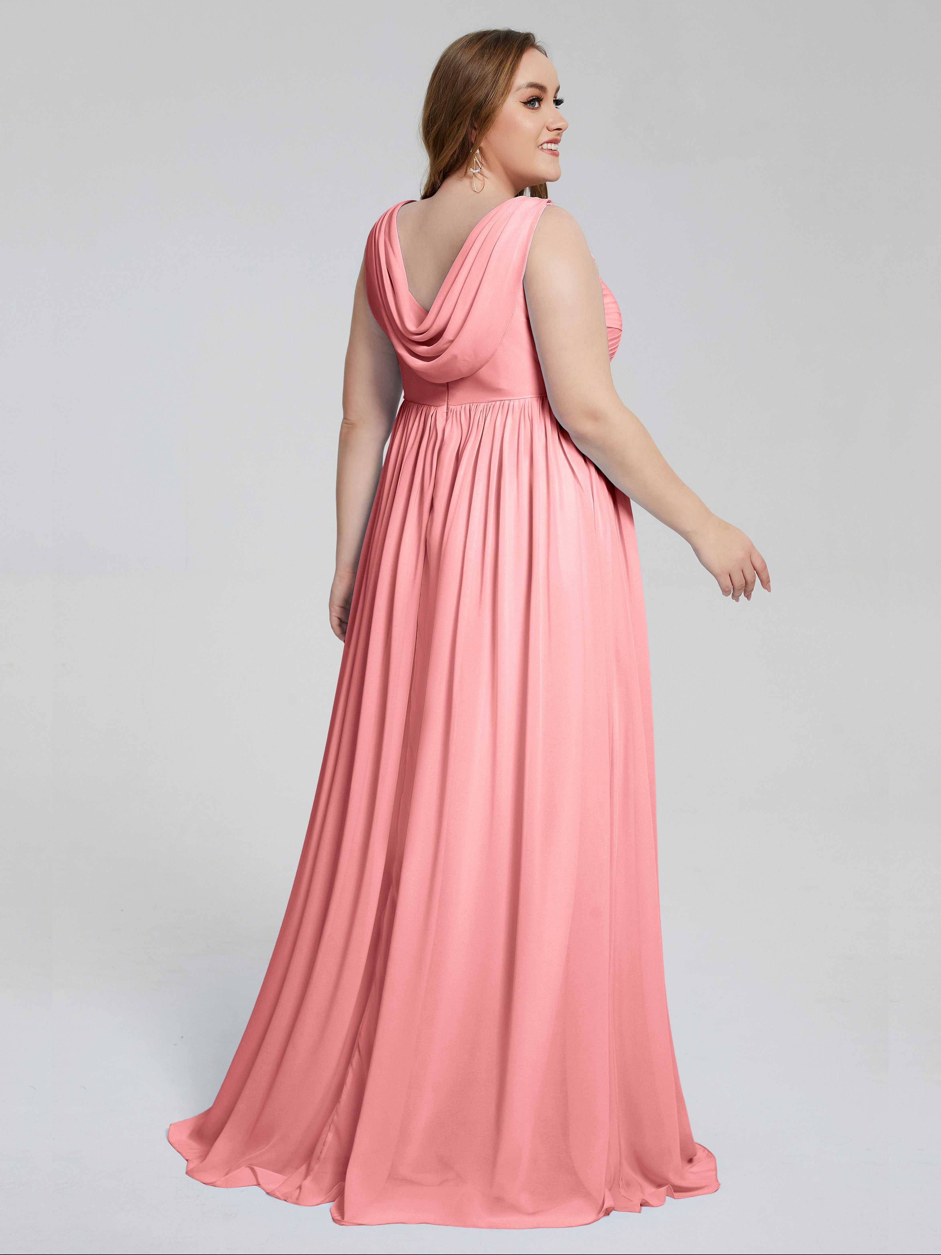 Robes De Demoiselle D'Honneur En Flamant Bretelles Col V Mousseline Robes Demoiselle D'Honneur Grande Taille