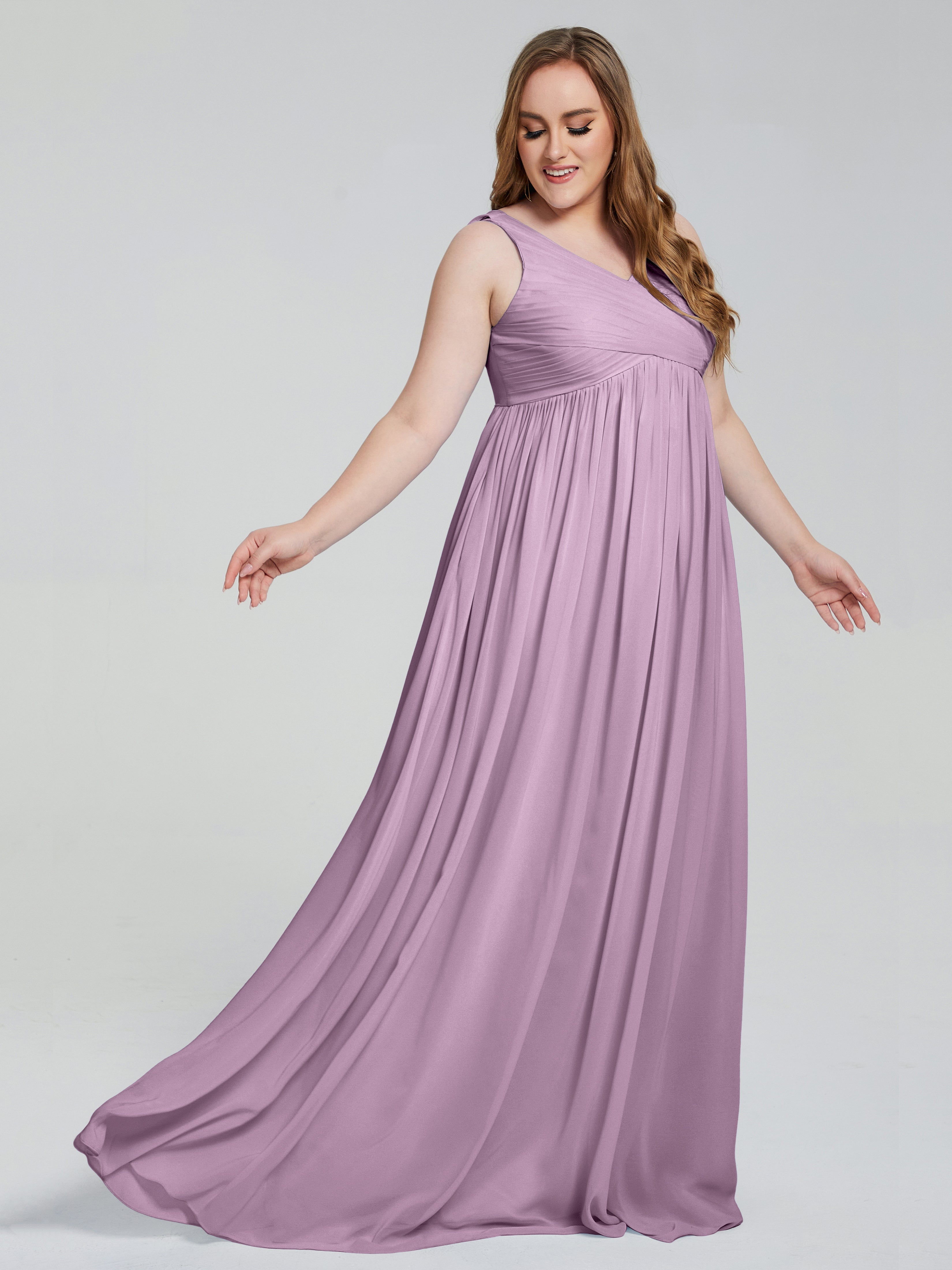 Robes De Demoiselle D'Honneur Glycine Bretelles Col V Mousseline Robes Demoiselle D'Honneur Grande Taille