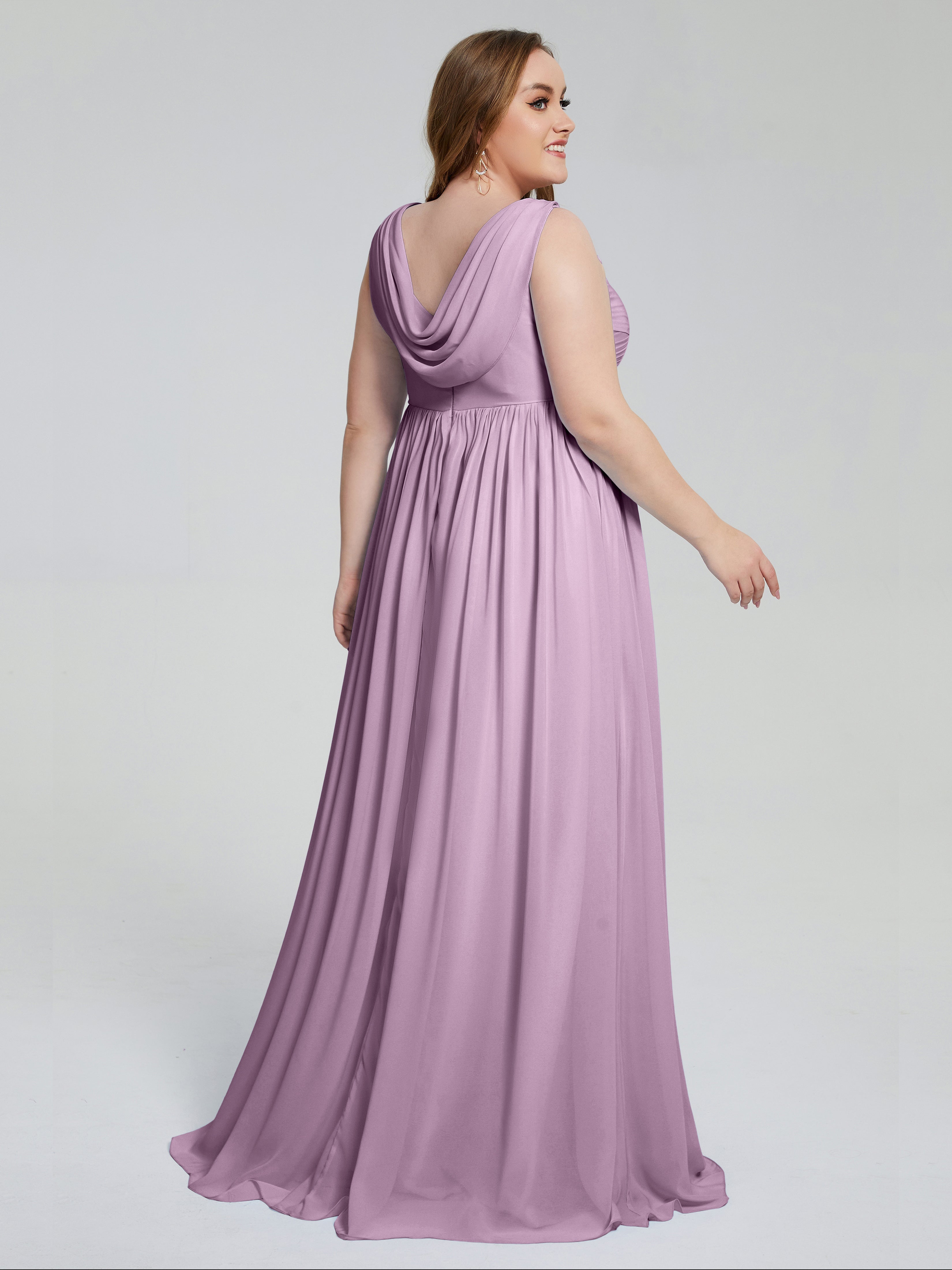 Robes De Demoiselle D'Honneur Glycine Bretelles Col V Mousseline Robes Demoiselle D'Honneur Grande Taille