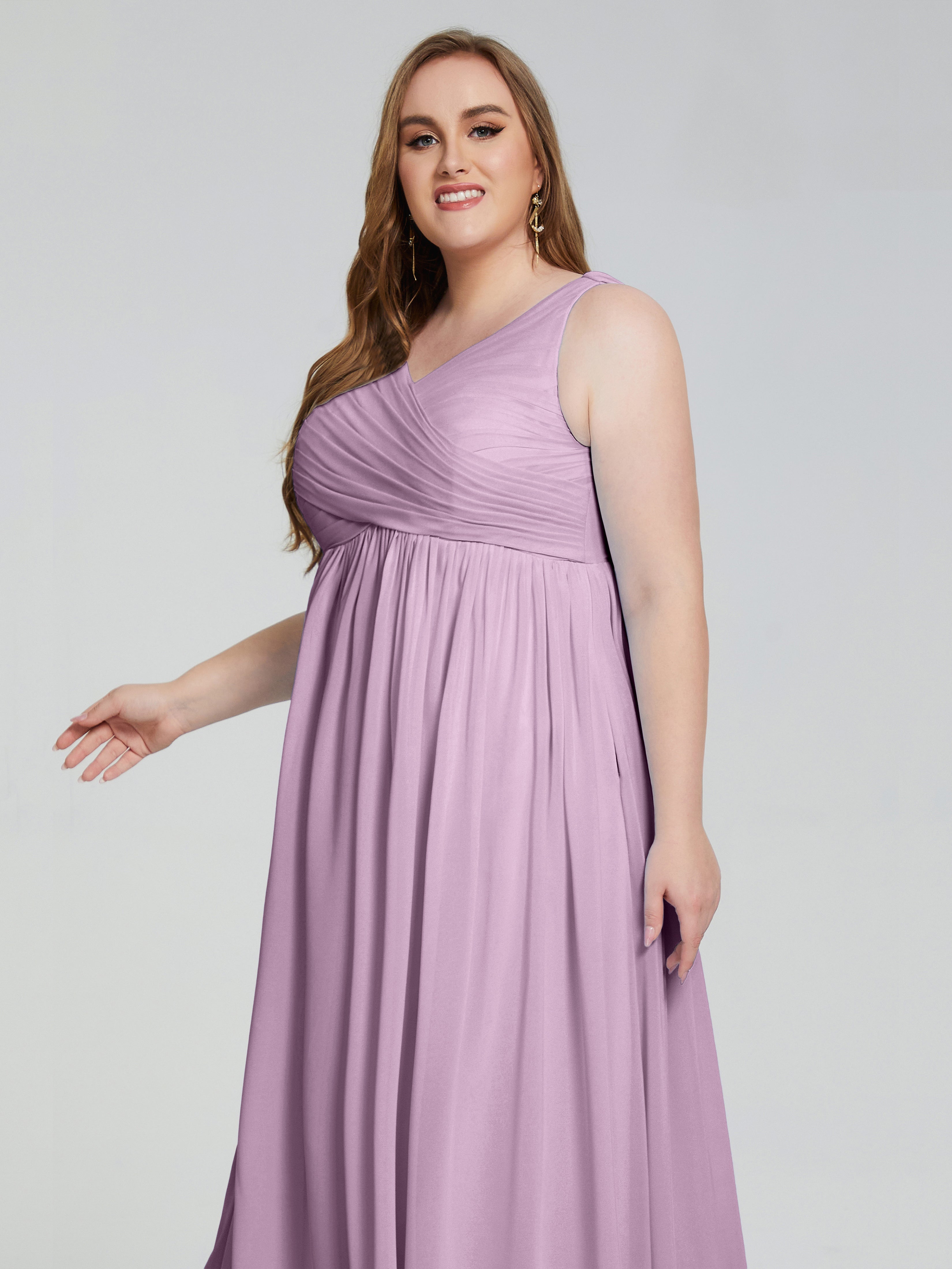 Robes De Demoiselle D'Honneur Glycine Bretelles Col V Mousseline Robes Demoiselle D'Honneur Grande Taille