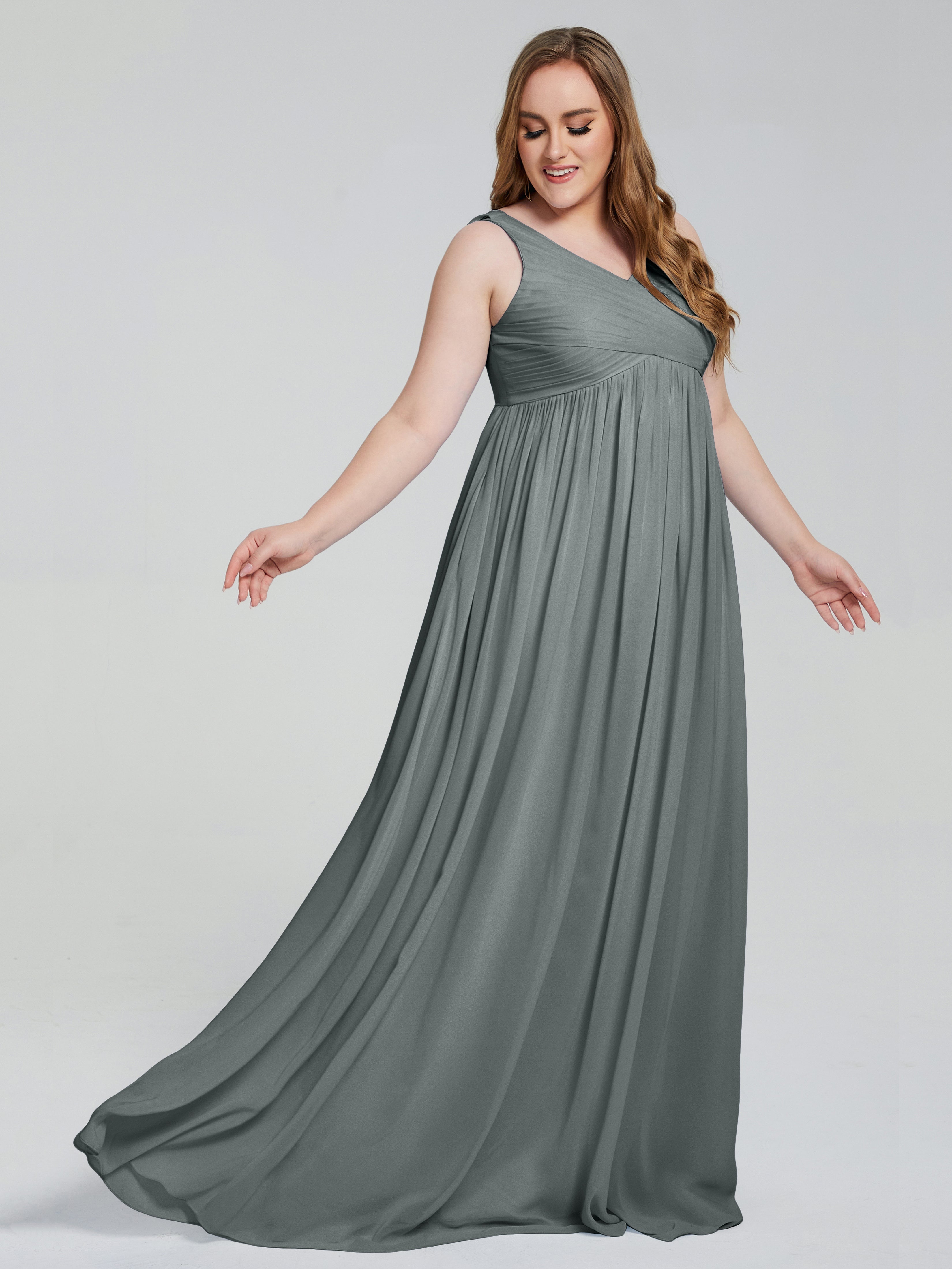 Demoiselle D Honneur Robe Grise Bretelles Col V Mousseline Robes Demoiselle D'Honneur Grande Taille