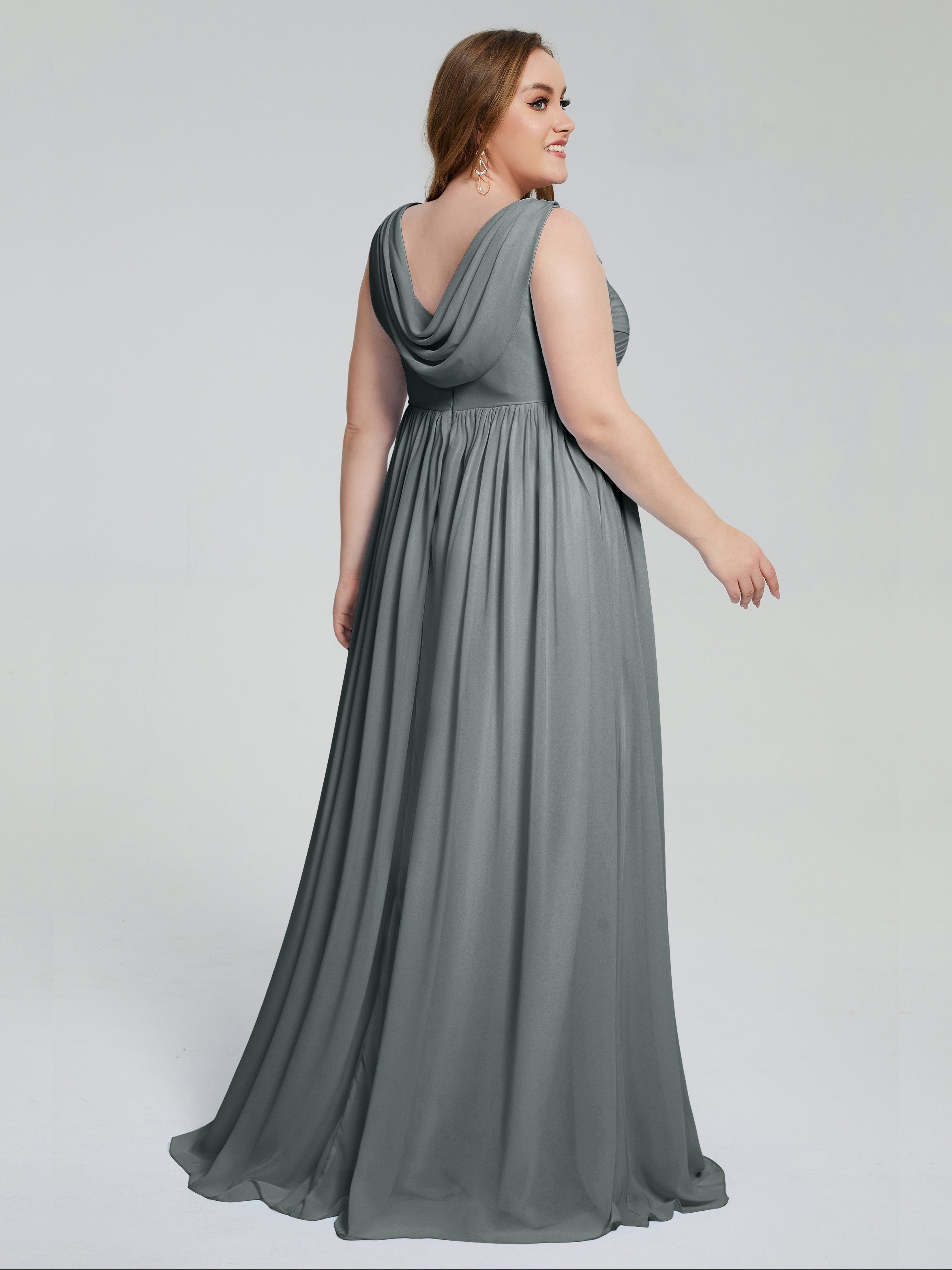 Demoiselle D Honneur Robe Grise Bretelles Col V Mousseline Robes Demoiselle D'Honneur Grande Taille