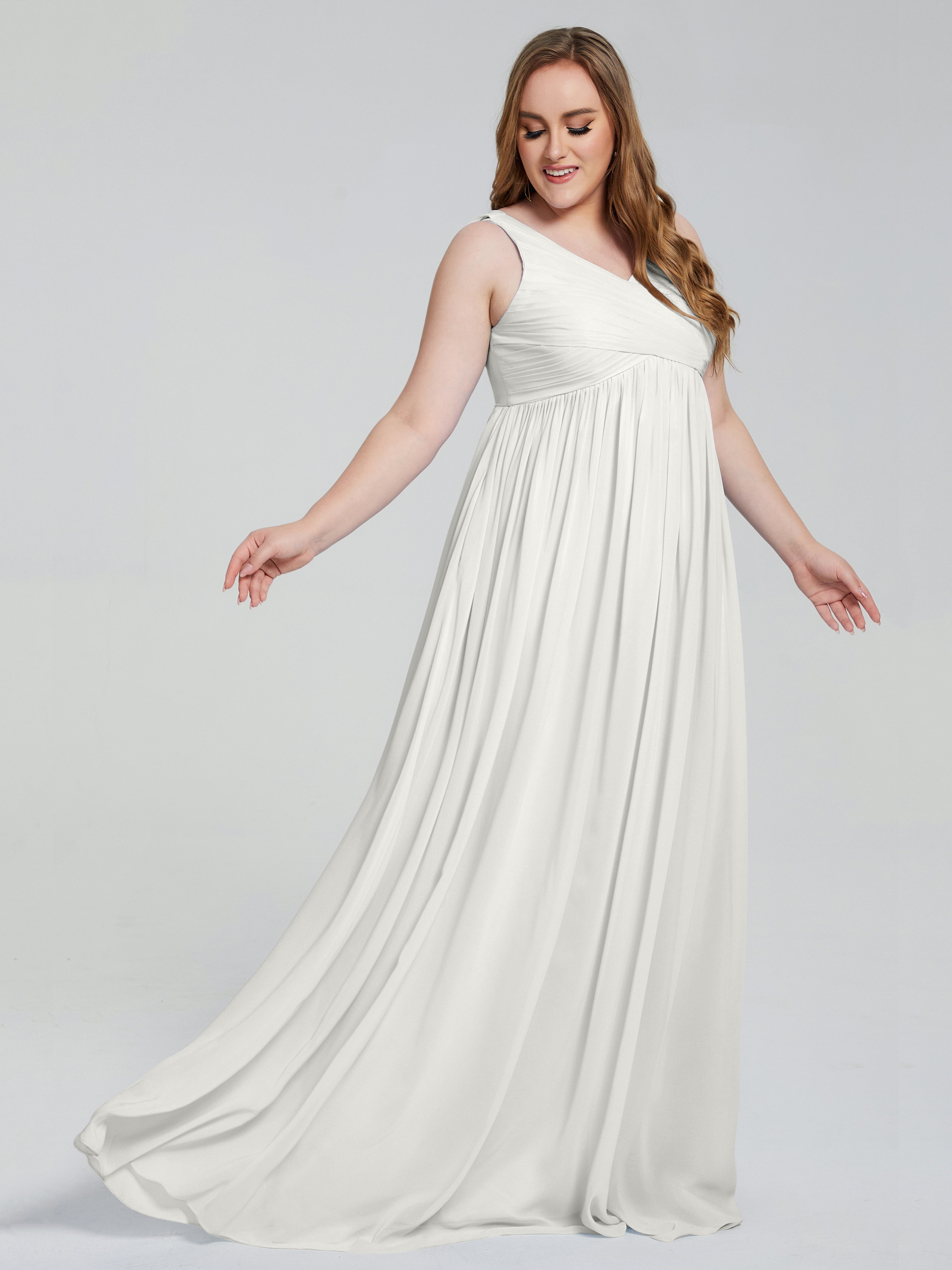 Robe Ivoire Demoiselle D Honneur Bretelles Col V Mousseline Robes Demoiselle D'Honneur Grande Taille