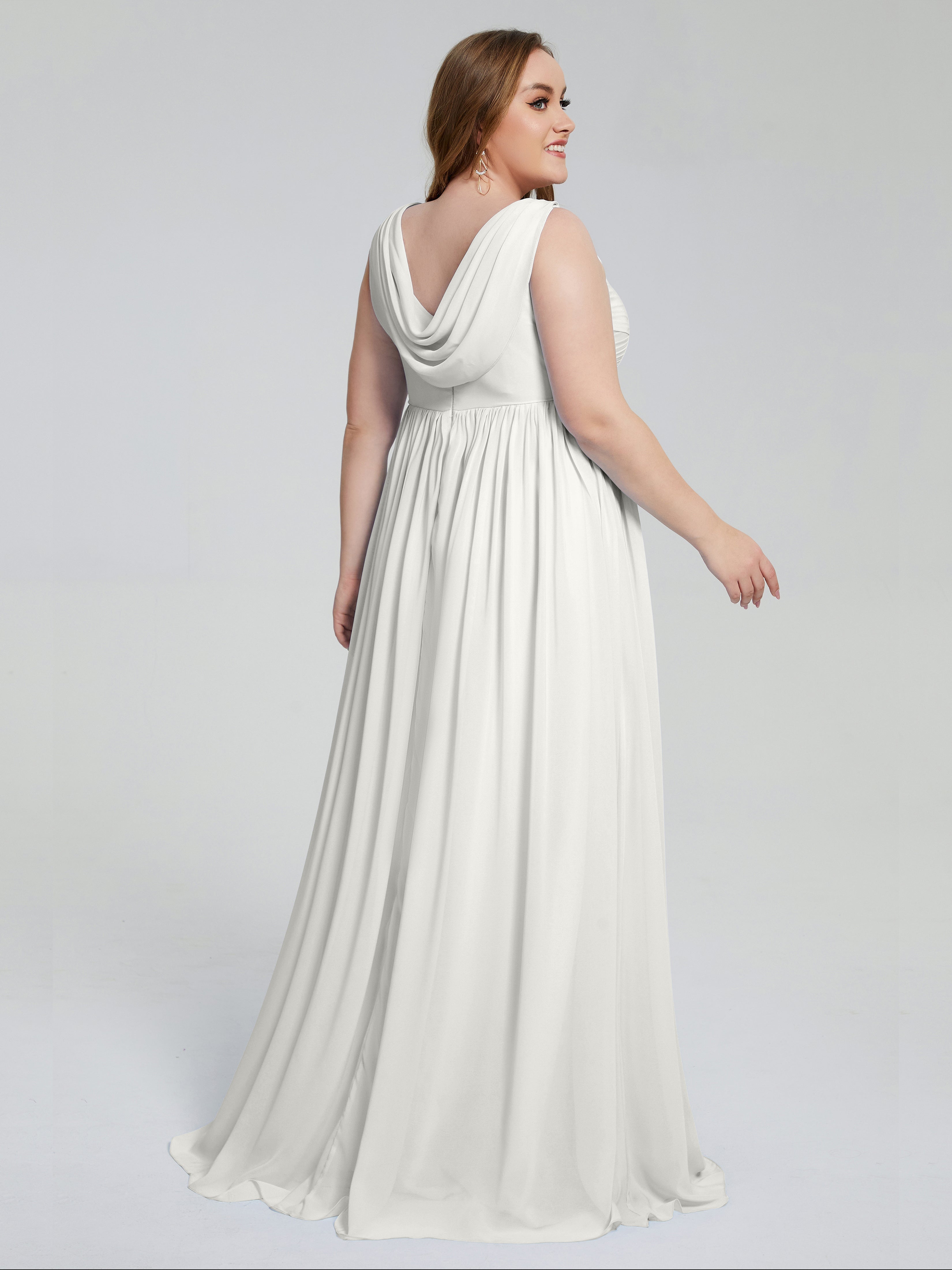 Robe Ivoire Demoiselle D Honneur Bretelles Col V Mousseline Robes Demoiselle D'Honneur Grande Taille