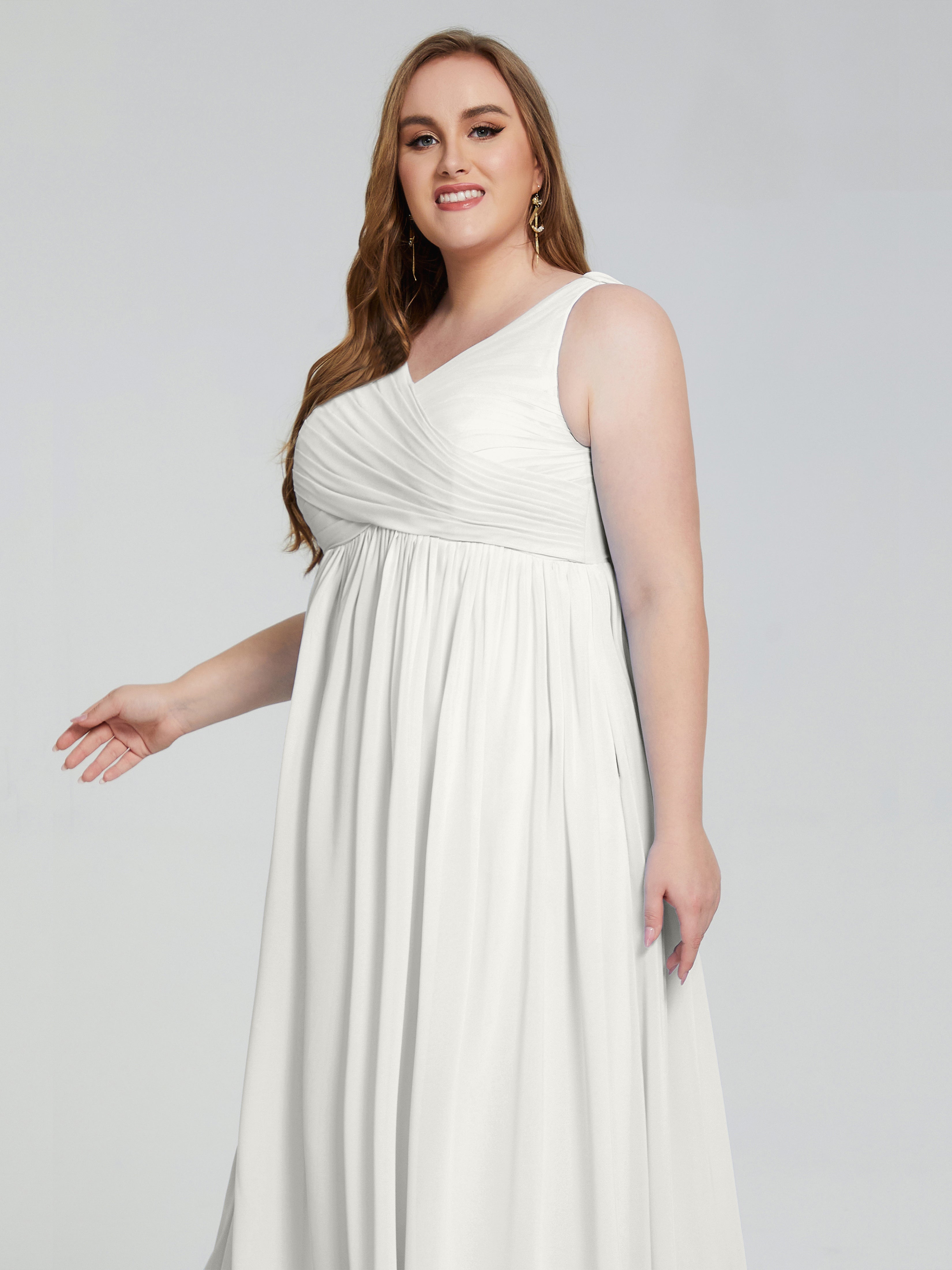 Robe Ivoire Demoiselle D Honneur Bretelles Col V Mousseline Robes Demoiselle D'Honneur Grande Taille