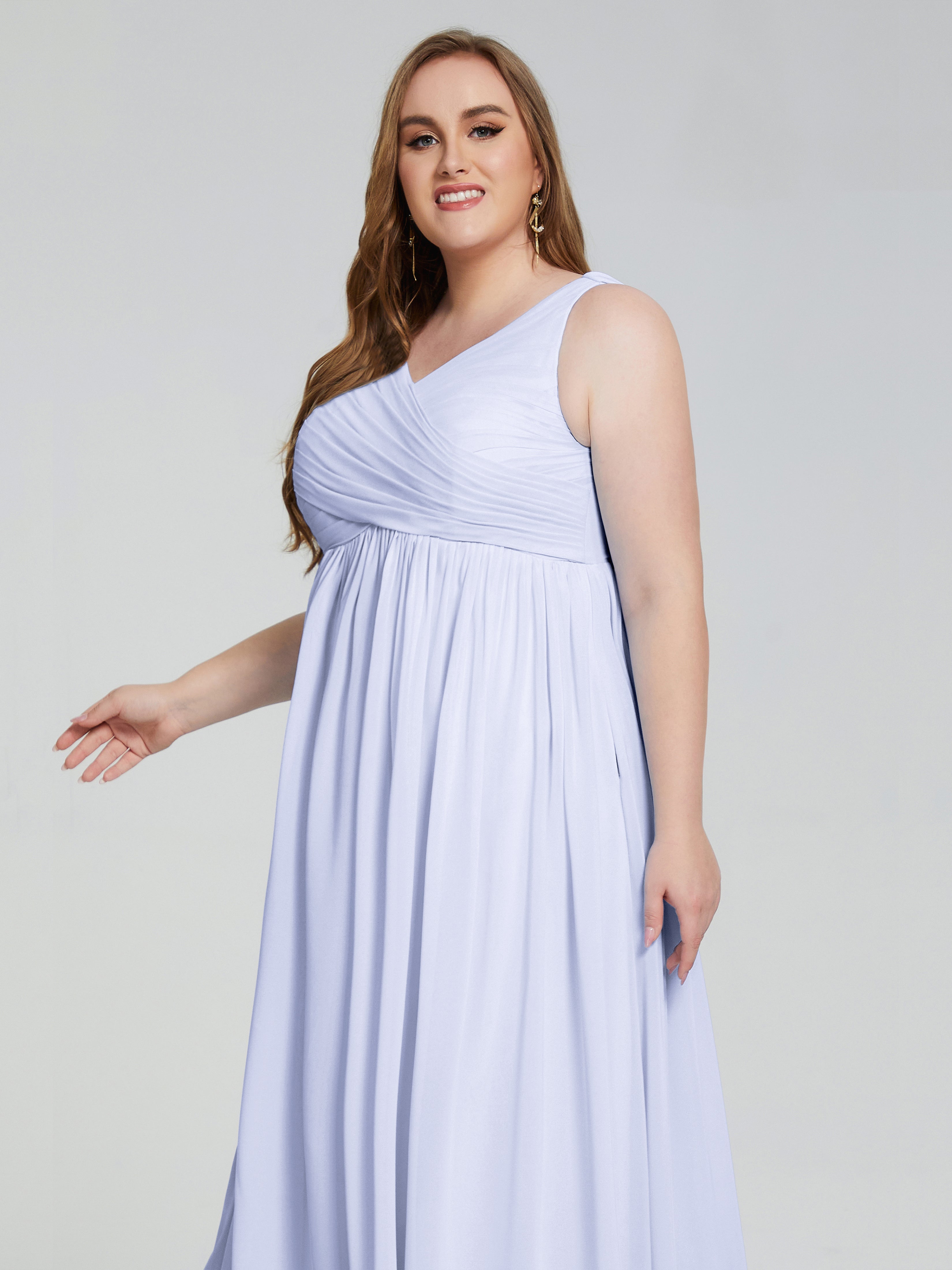 Robe De Demoiselle D'Honneur Lavande Bretelles Col V Mousseline Robes Demoiselle D'Honneur Grande Taille