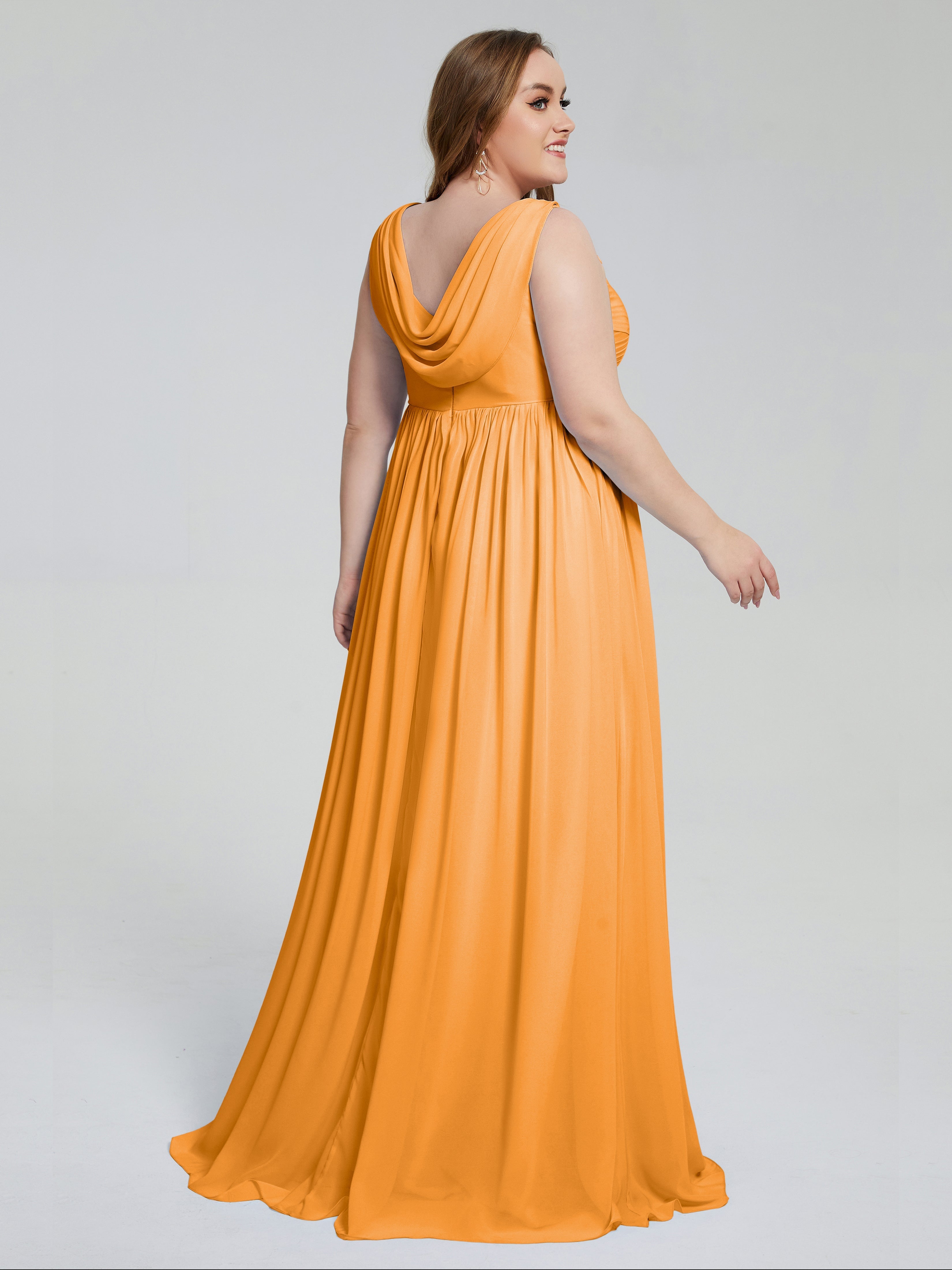 Robes De Demoiselle D'Honneur Mandarine Bretelles Col V Mousseline Robes Demoiselle D'Honneur Grande Taille