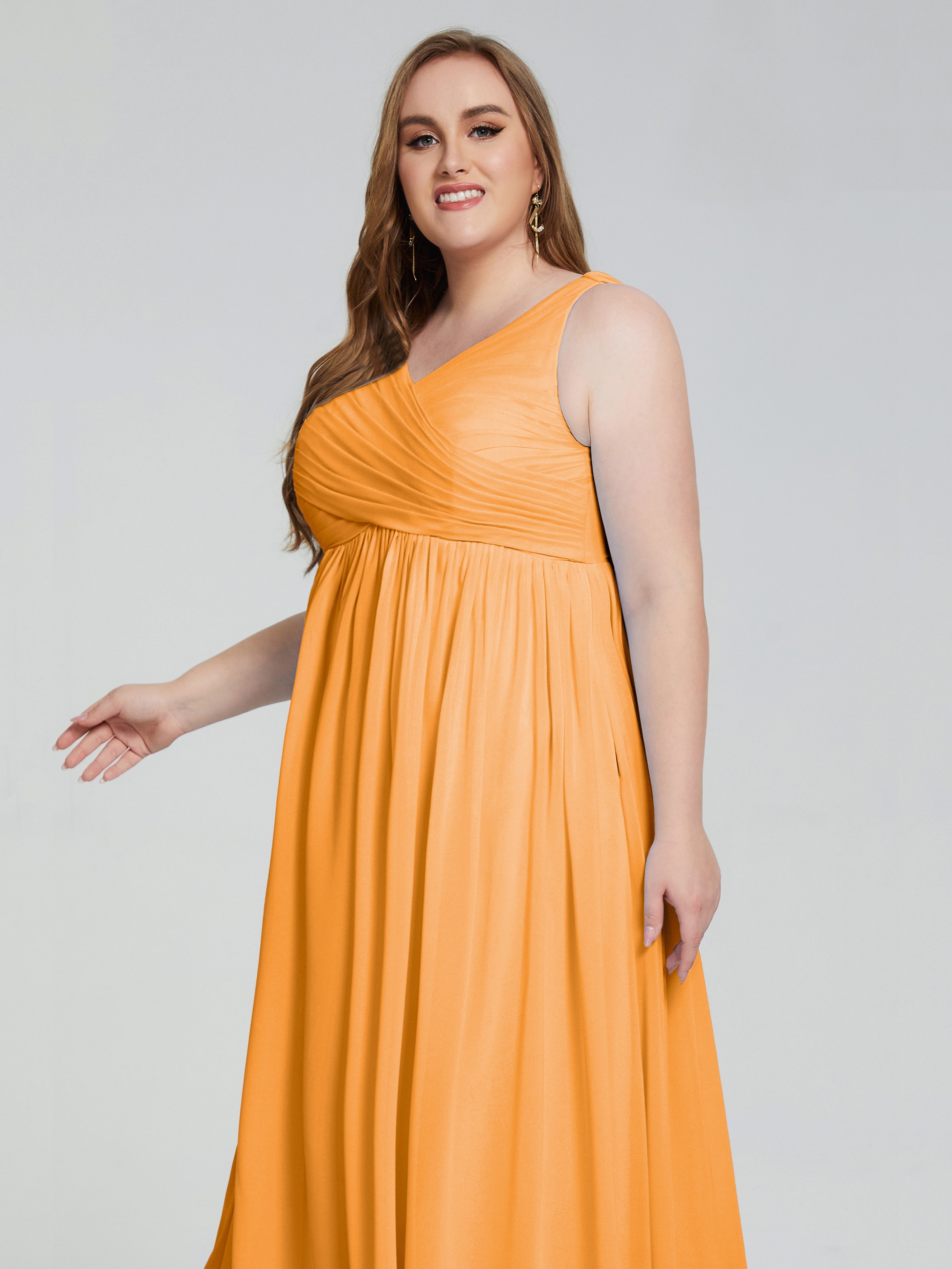 Robes De Demoiselle D'Honneur Mandarine Bretelles Col V Mousseline Robes Demoiselle D'Honneur Grande Taille