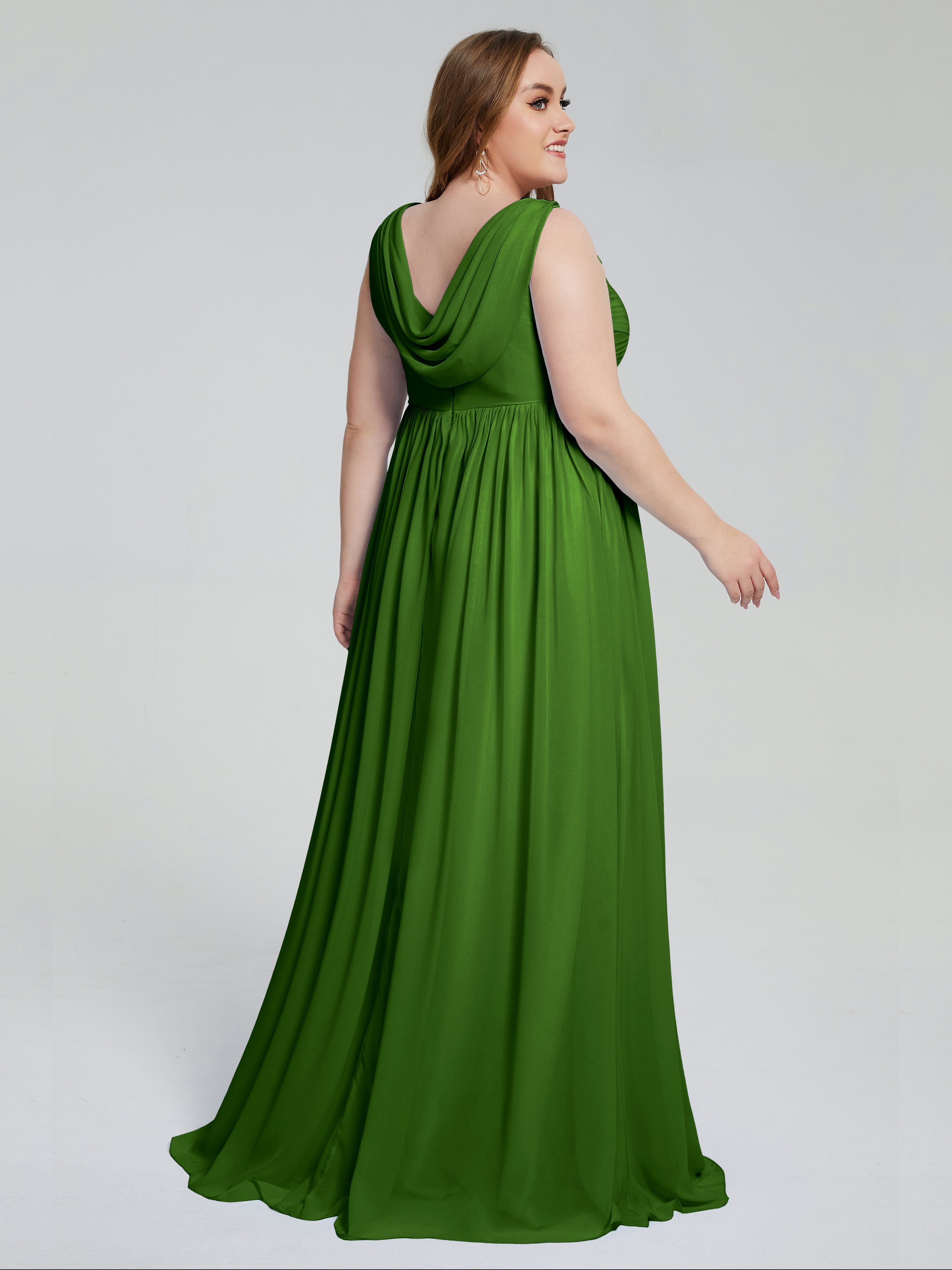 Robes De Demoiselle D'Honneur Vert Mousse Bretelles Col V Mousseline Robes Demoiselle D'Honneur Grande Taille