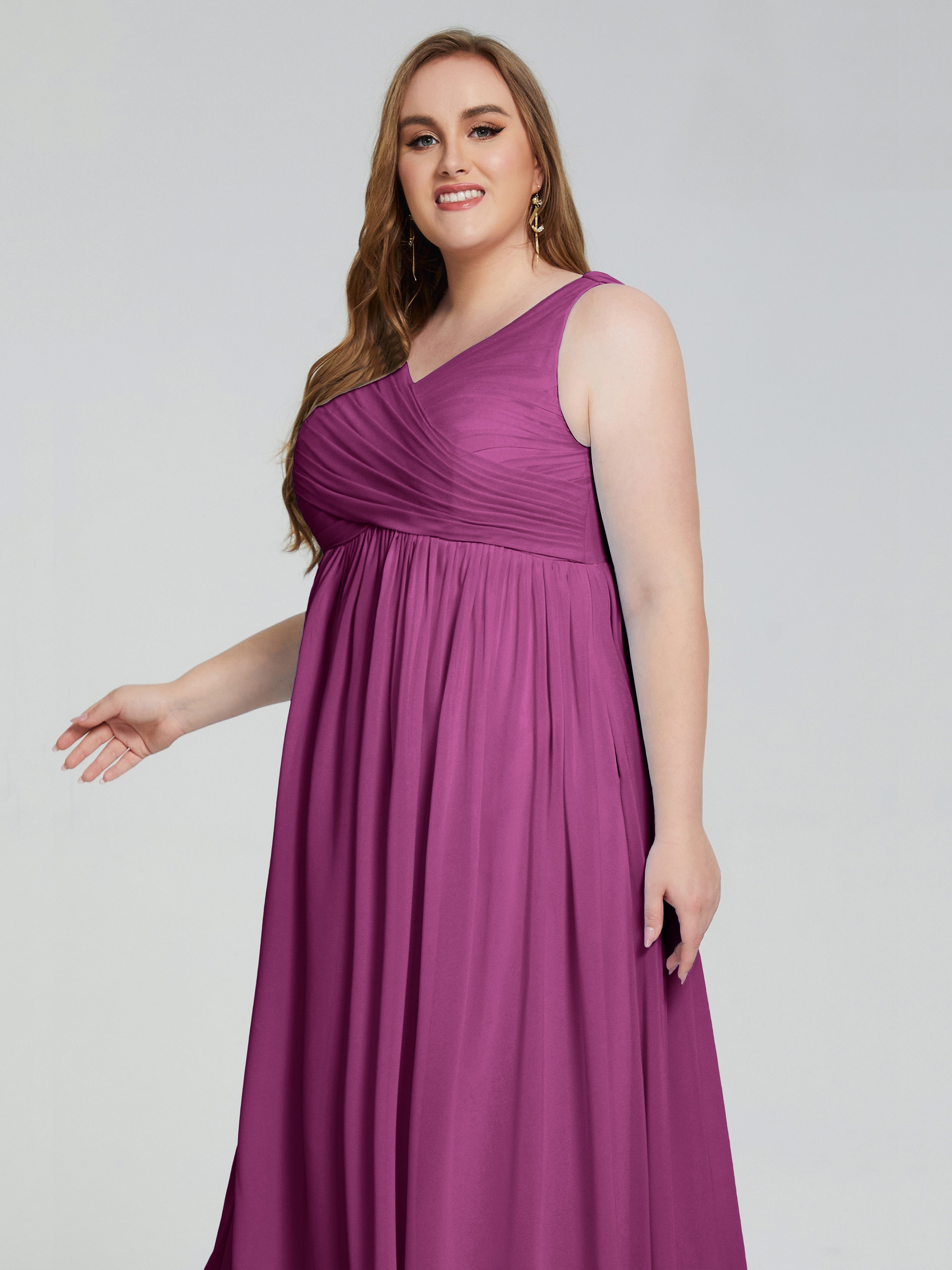 Robes De Demoiselle D'Honneur Orchidée Bretelles Col V Mousseline Robes Demoiselle D'Honneur Grande Taille