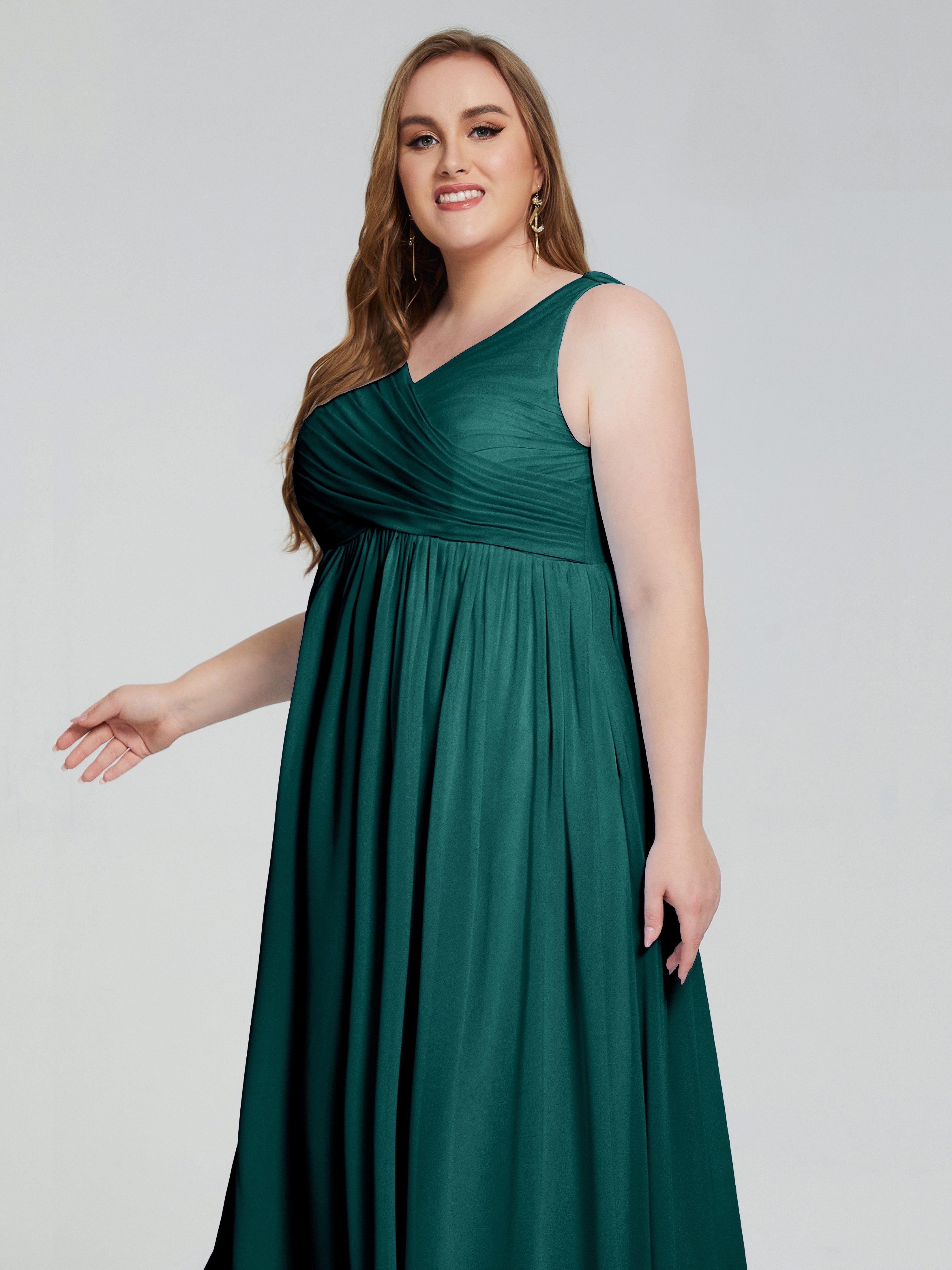 Robe De Demoiselle D'Honneur De Paon Au Sol Bretelles Col V Mousseline Robes Demoiselle D'Honneur Grande Taille