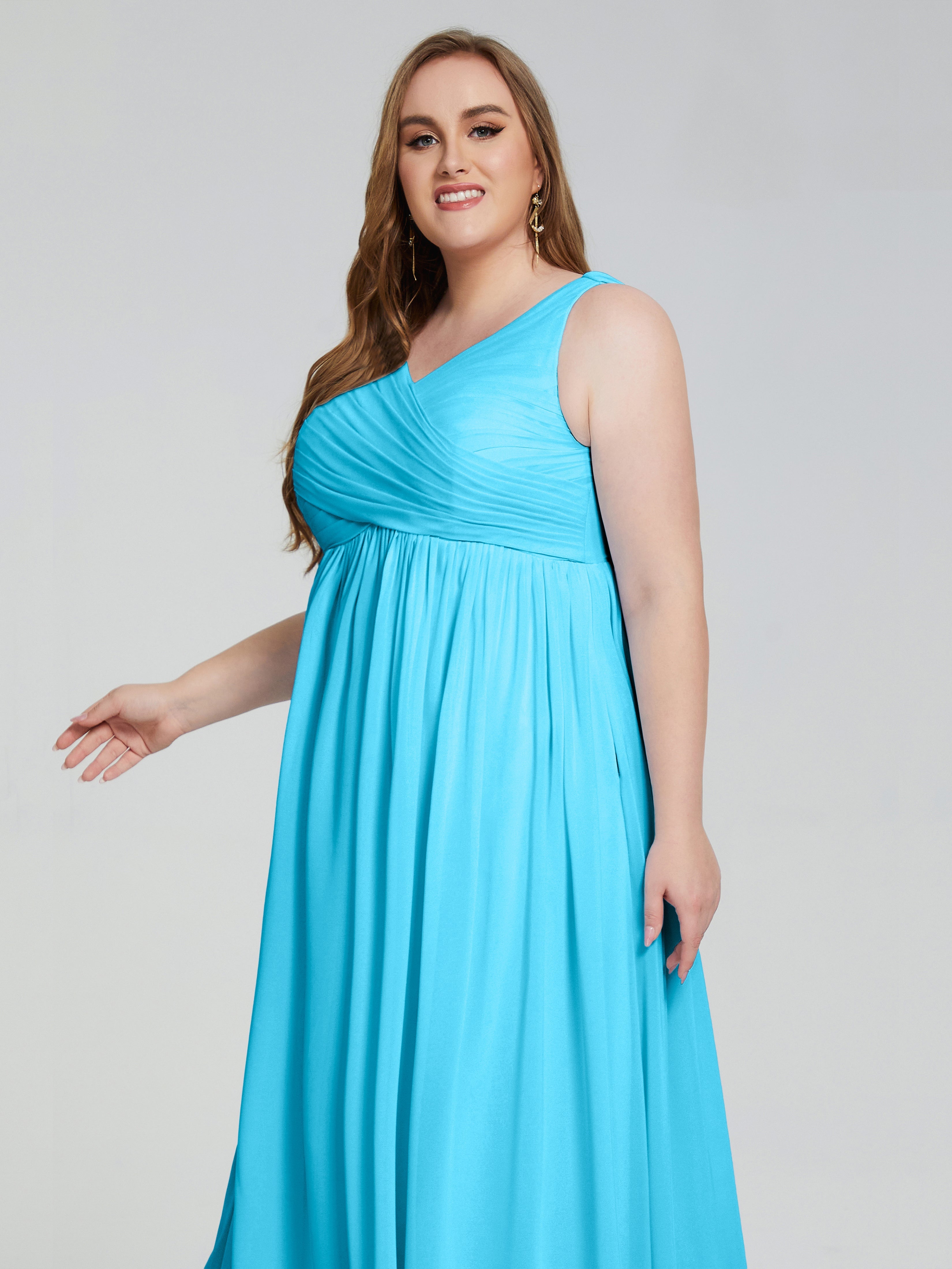 Robe De Demoiselle D'Honneur En Piscine Bretelles Col V Mousseline Robes Demoiselle D'Honneur Grande Taille