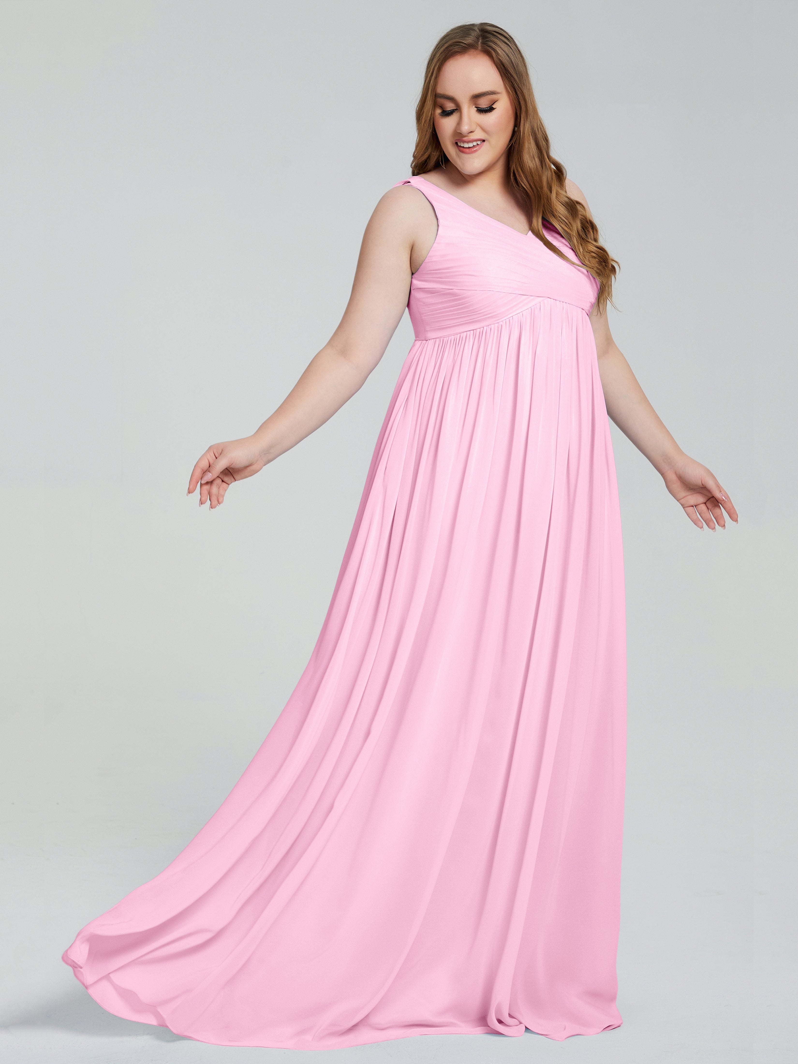 Robes De Demoiselle D'Honneur Rose Bonbon Bretelles Col V Mousseline Robes Demoiselle D'Honneur Grande Taille