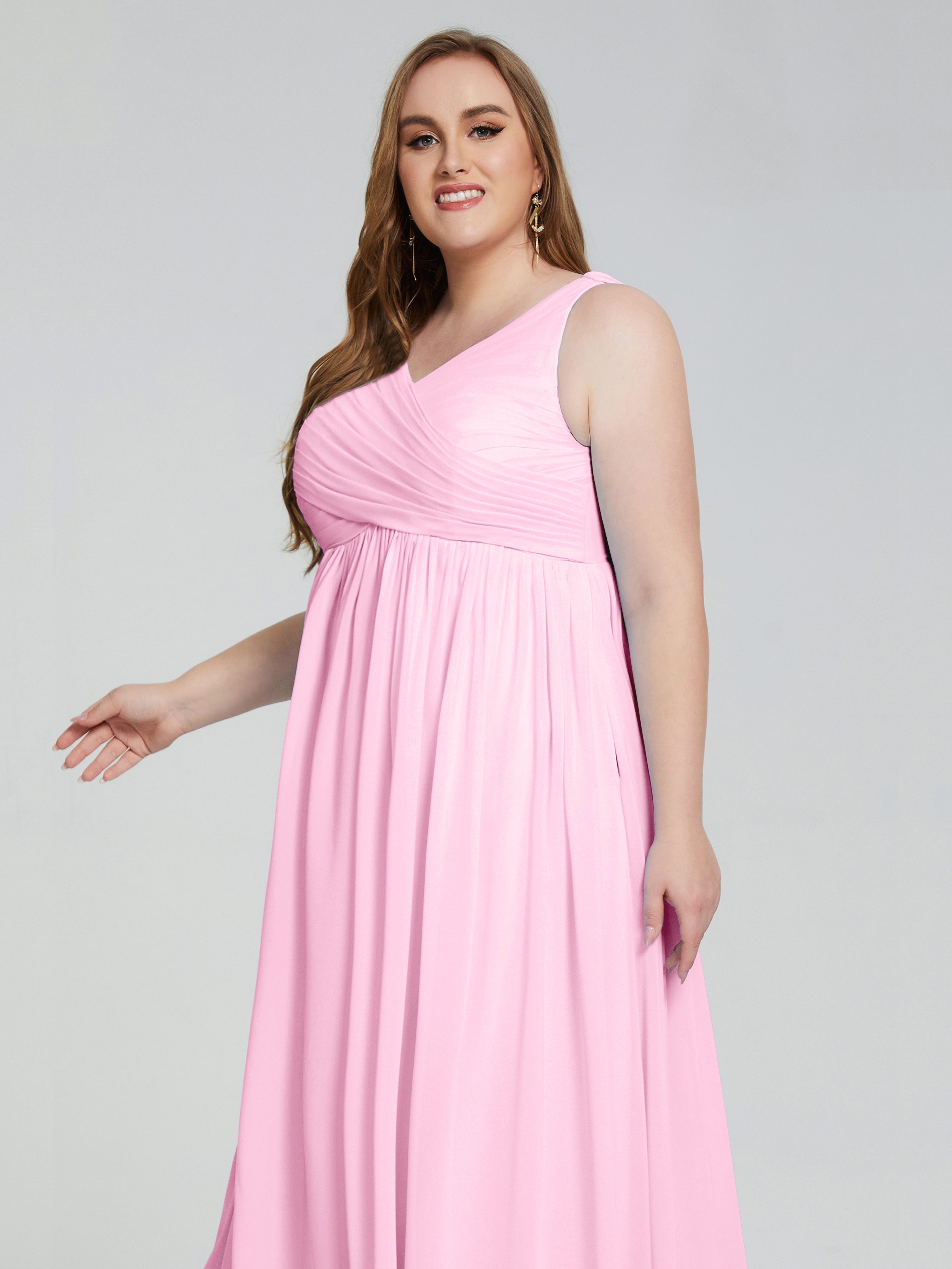 Robes De Demoiselle D'Honneur Rose Bonbon Bretelles Col V Mousseline Robes Demoiselle D'Honneur Grande Taille