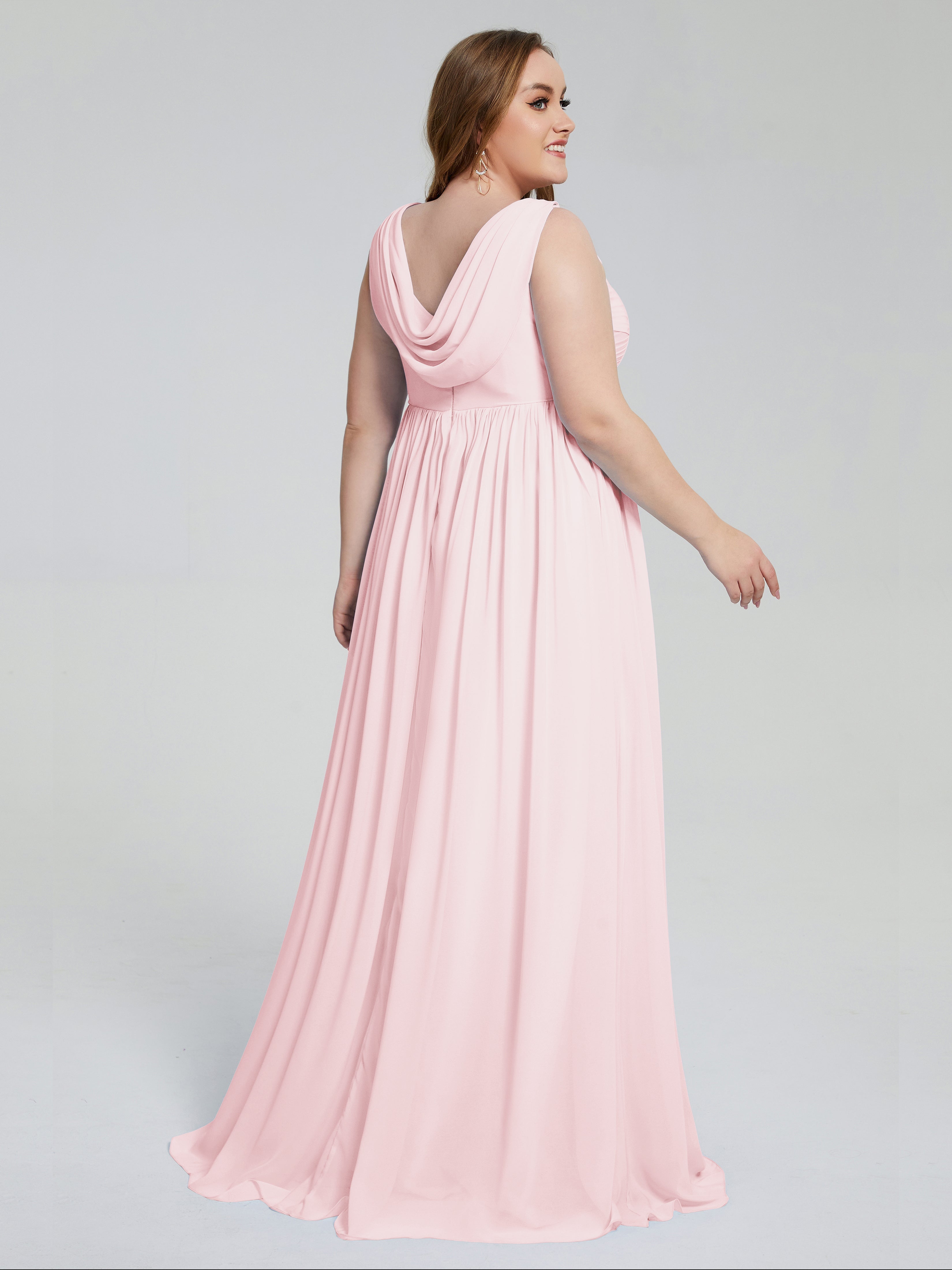 Robes De Demoiselle D'Honneur Rose Pale Bretelles Col V Mousseline Robes Demoiselle D'Honneur Grande Taille