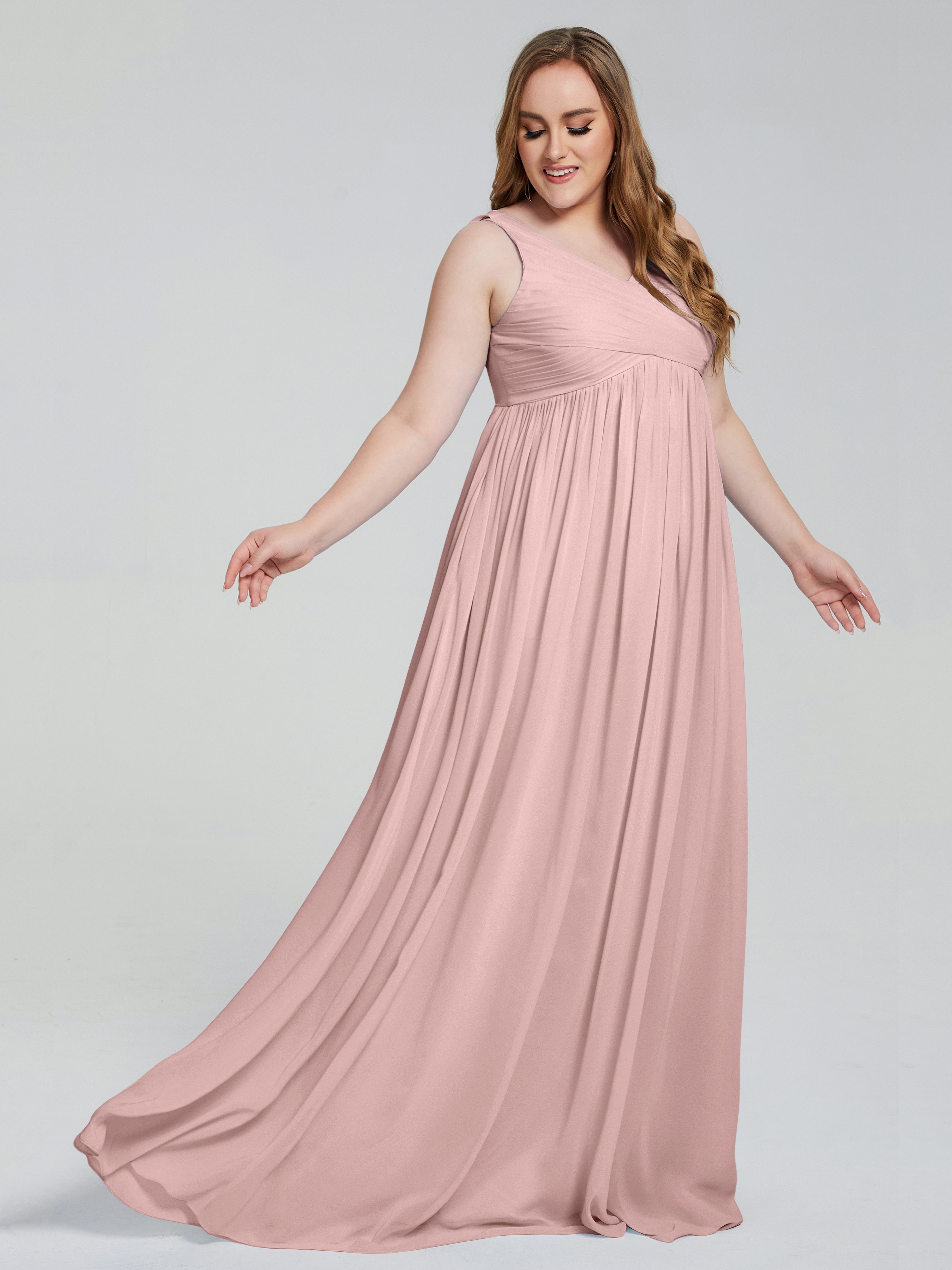 Robe Demoiselle D Honneur Rose Poudré Bretelles Col V Mousseline Robes Demoiselle D'Honneur Grande Taille