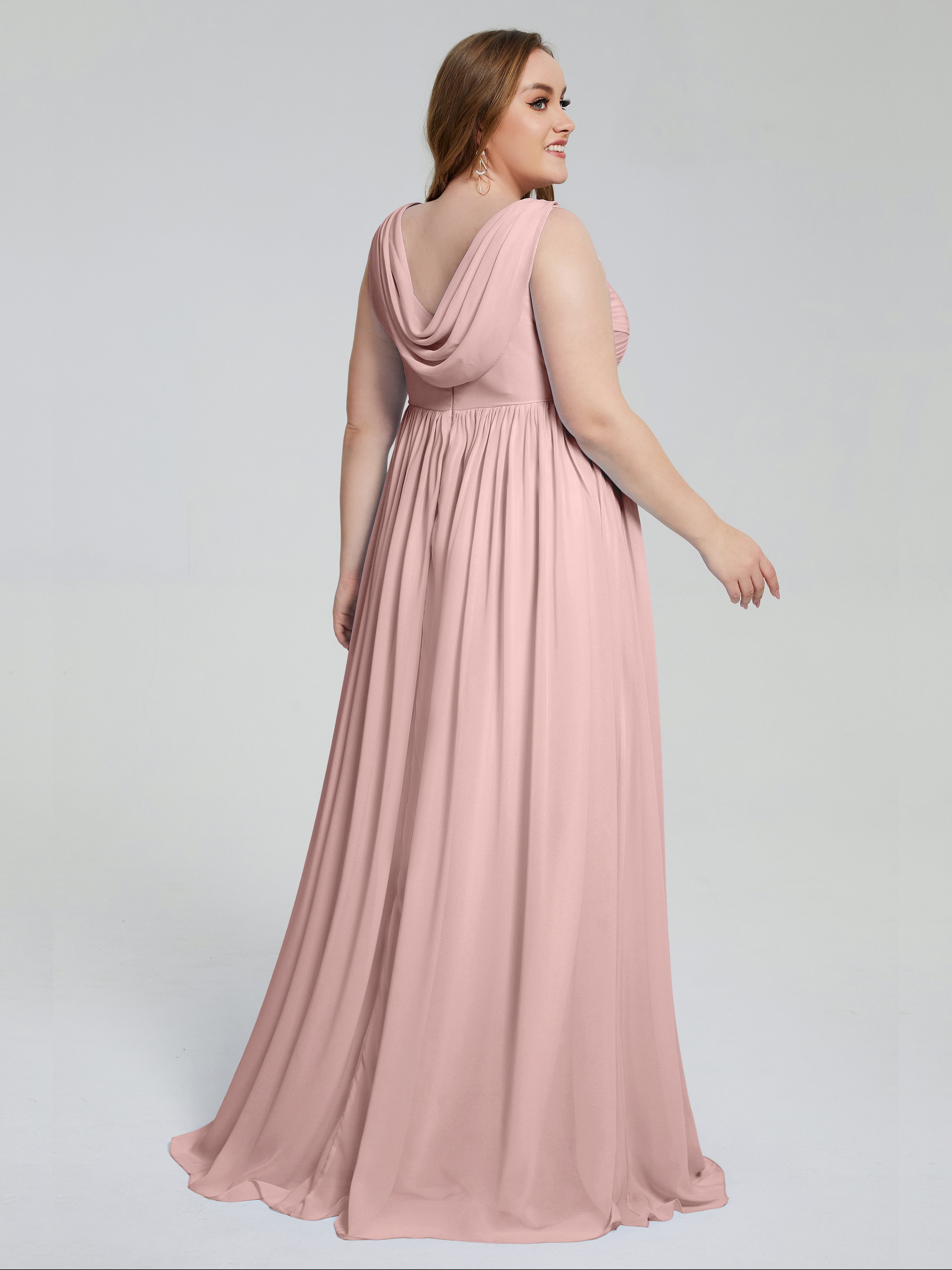 Robe Demoiselle D Honneur Rose Poudré Bretelles Col V Mousseline Robes Demoiselle D'Honneur Grande Taille