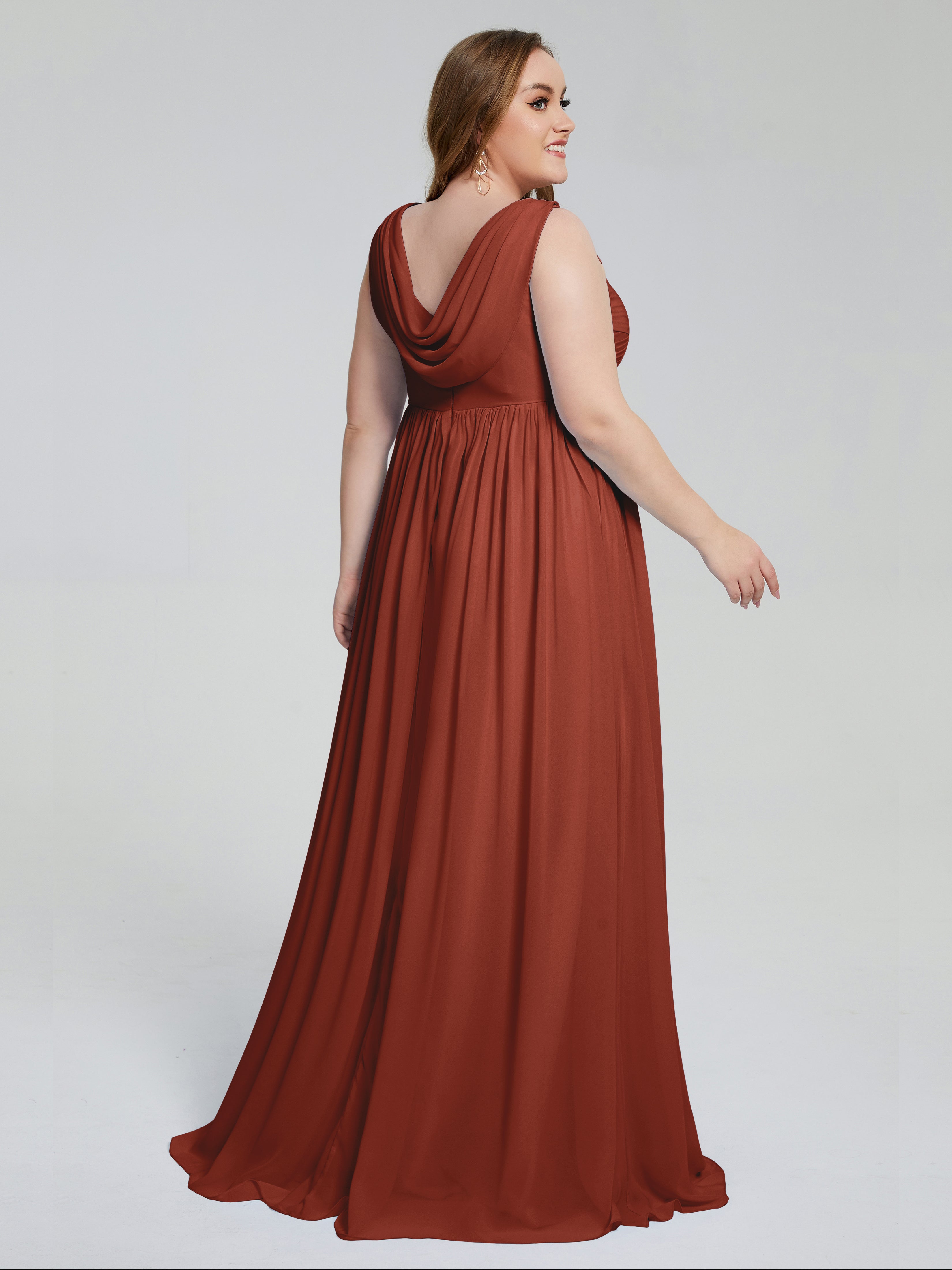 Robe De Demoiselle D'Honneur Rouille Bretelles Col V Mousseline Robes Demoiselle D'Honneur Grande Taille