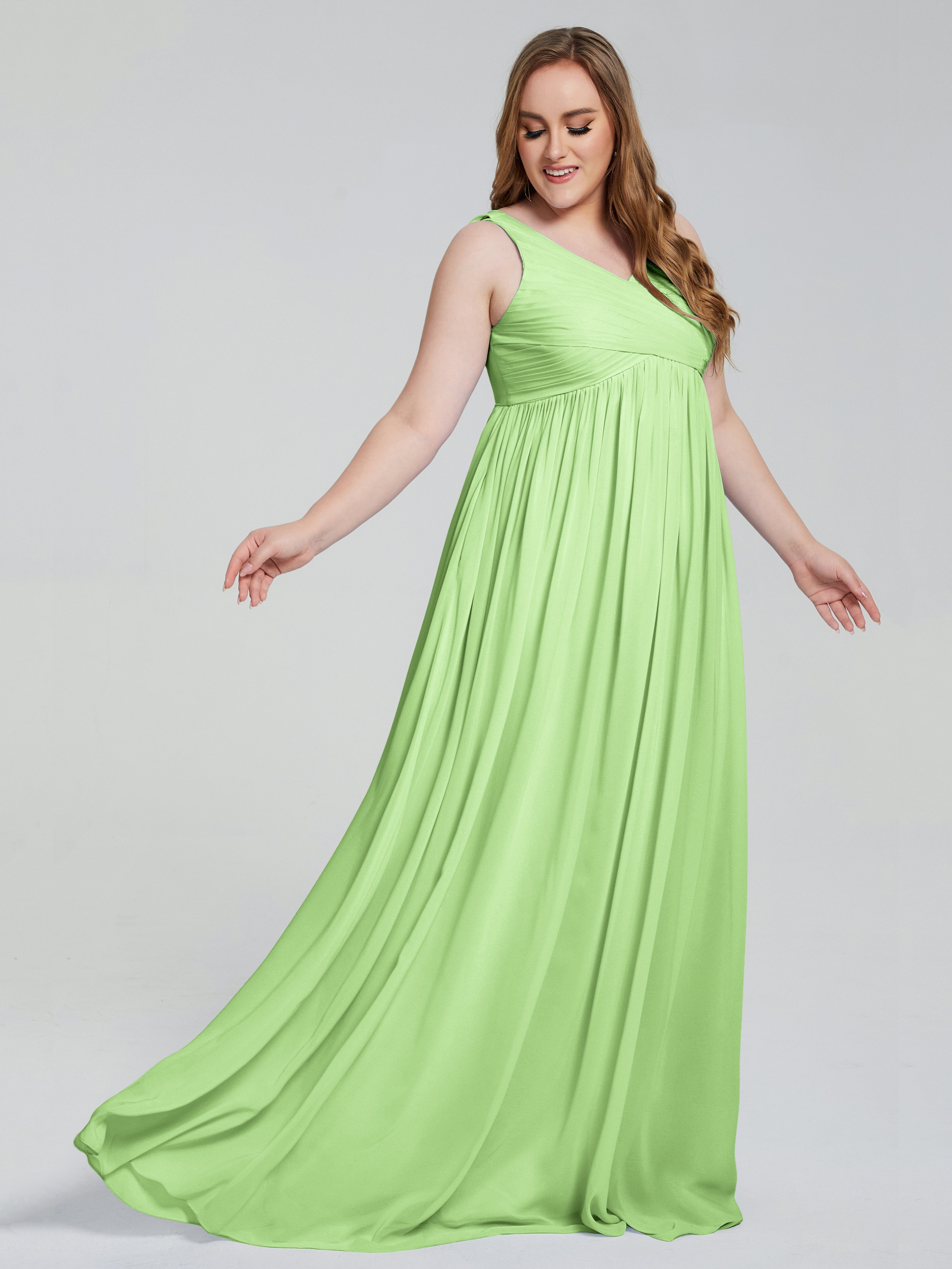 Demoiselle D Honneur Vert Sauge Bretelles Col V Mousseline Robes Demoiselle D'Honneur Grande Taille