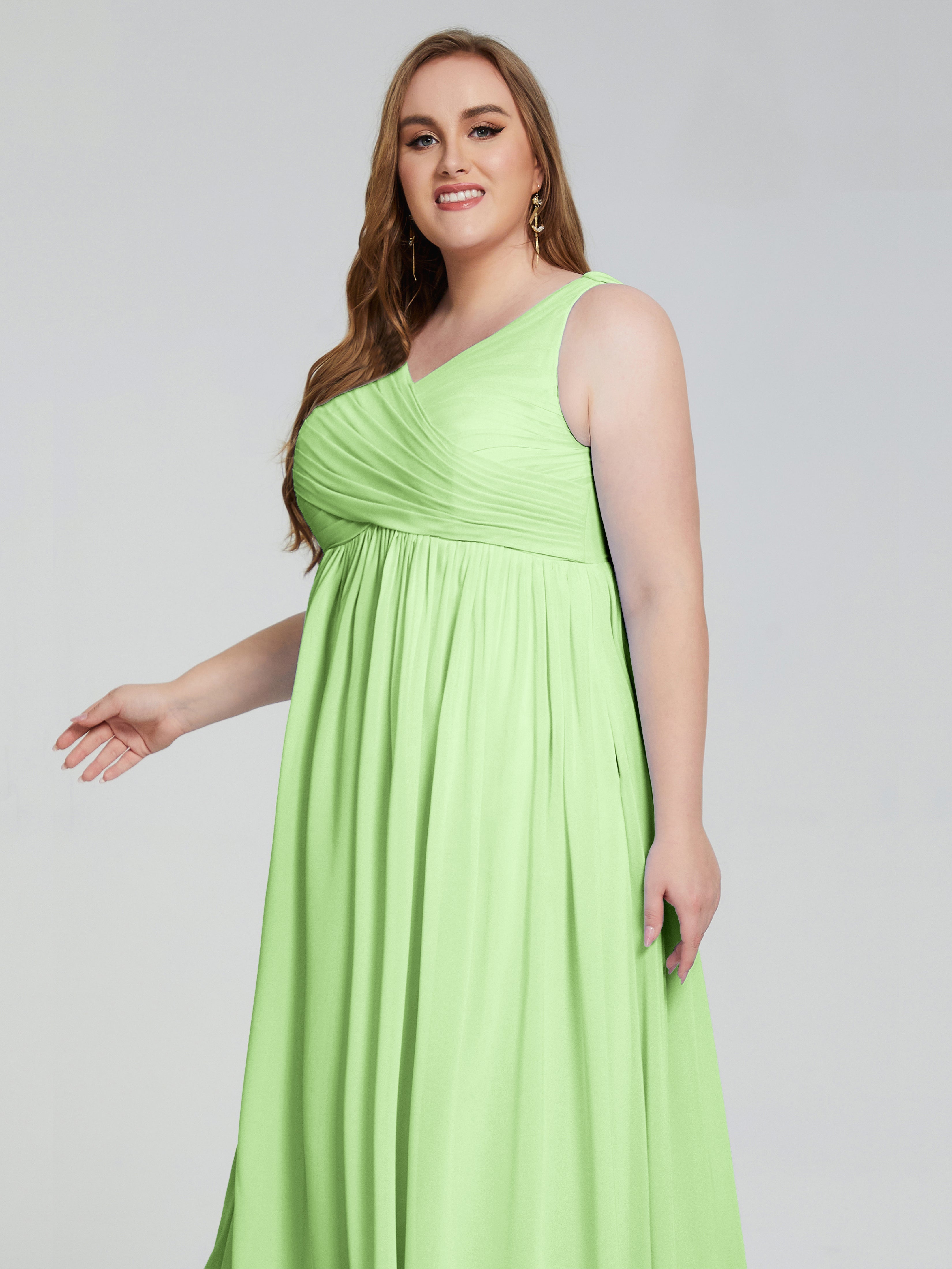 Demoiselle D Honneur Vert Sauge Bretelles Col V Mousseline Robes Demoiselle D'Honneur Grande Taille