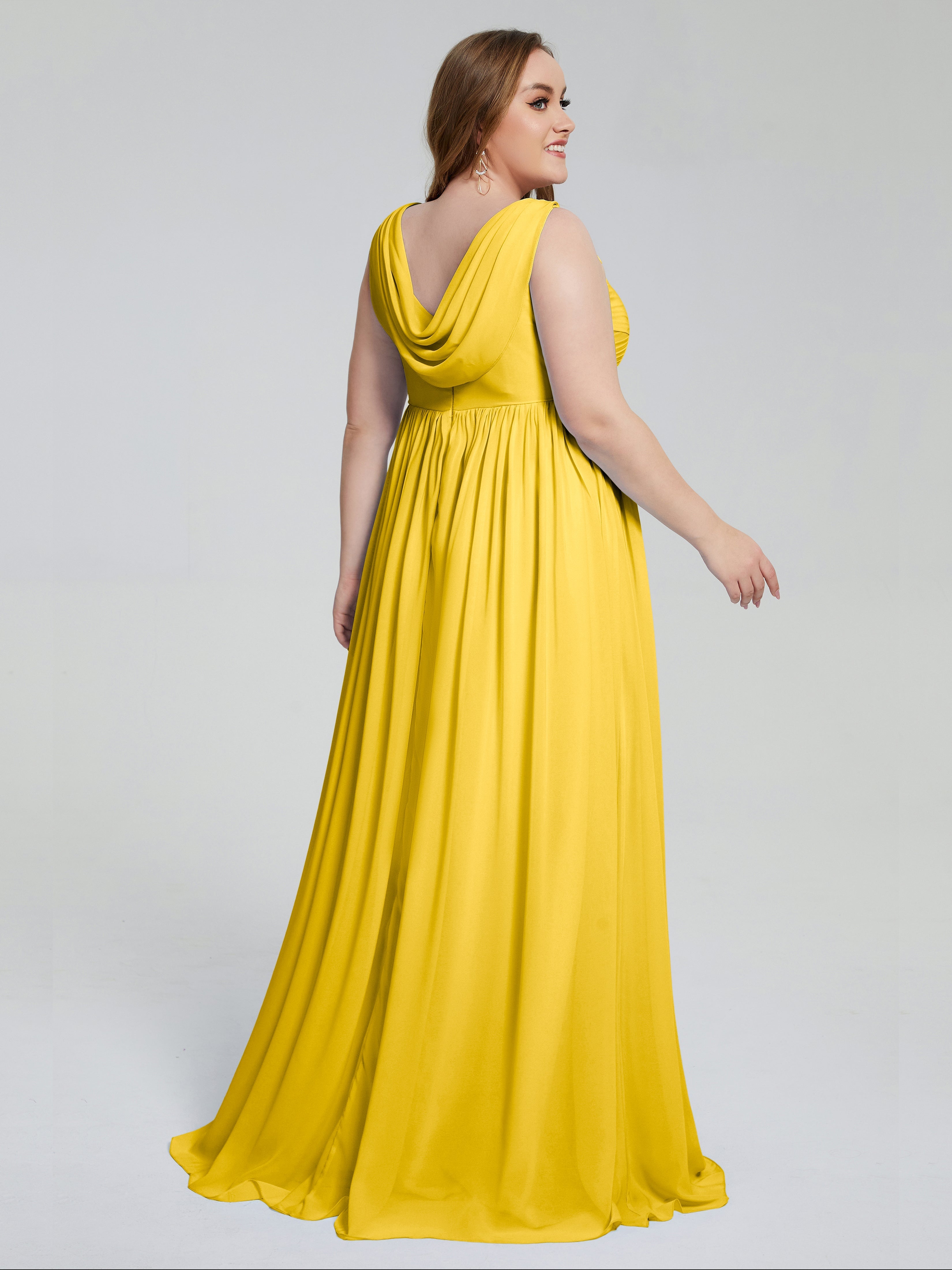 Robe De Demoiselle D'Honneur Souci Bretelles Col V Mousseline Robes Demoiselle D'Honneur Grande Taille