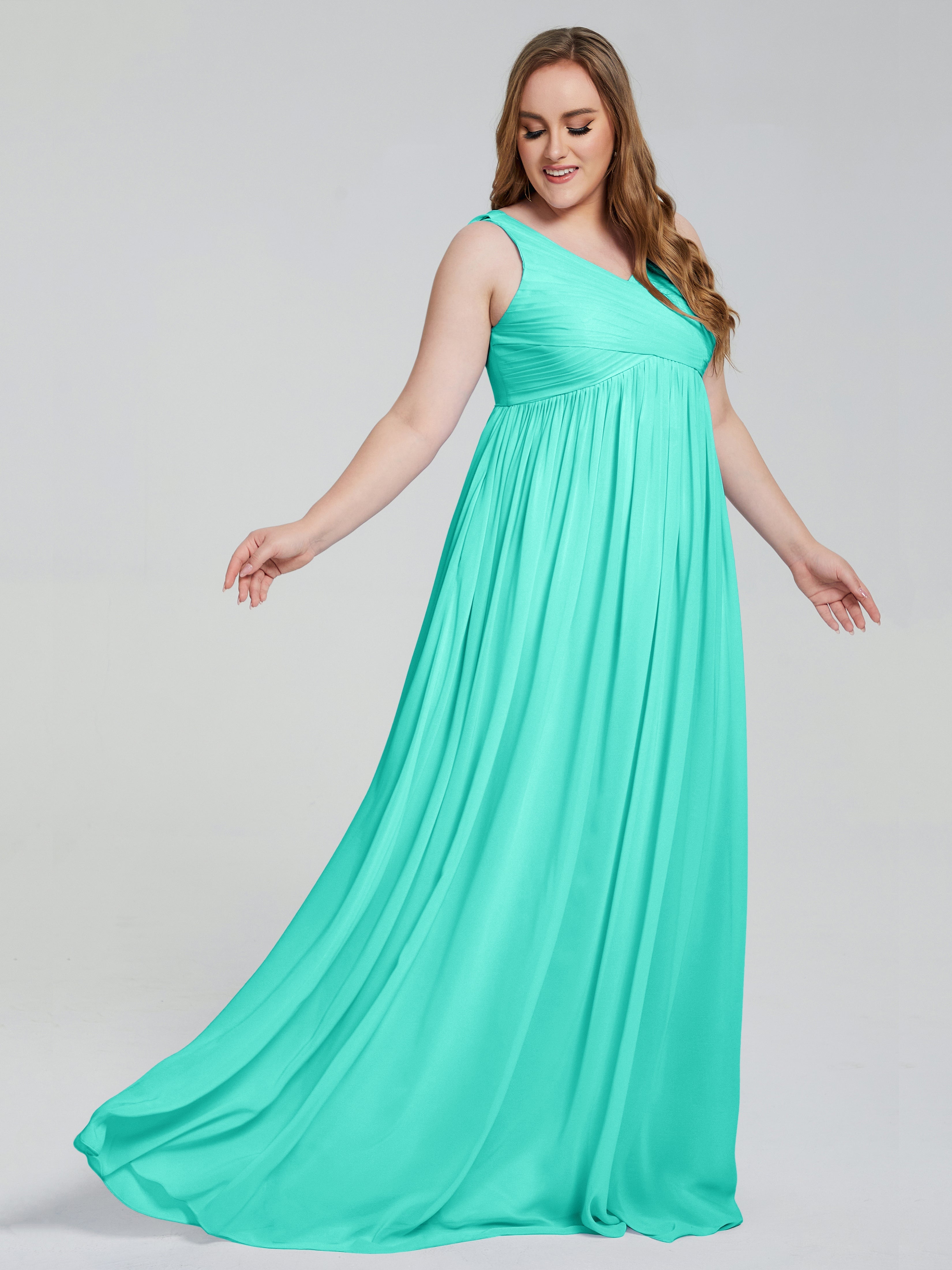 Robes De Demoiselle D'Honneur Spa Bretelles Col V Mousseline Robes Demoiselle D'Honneur Grande Taille