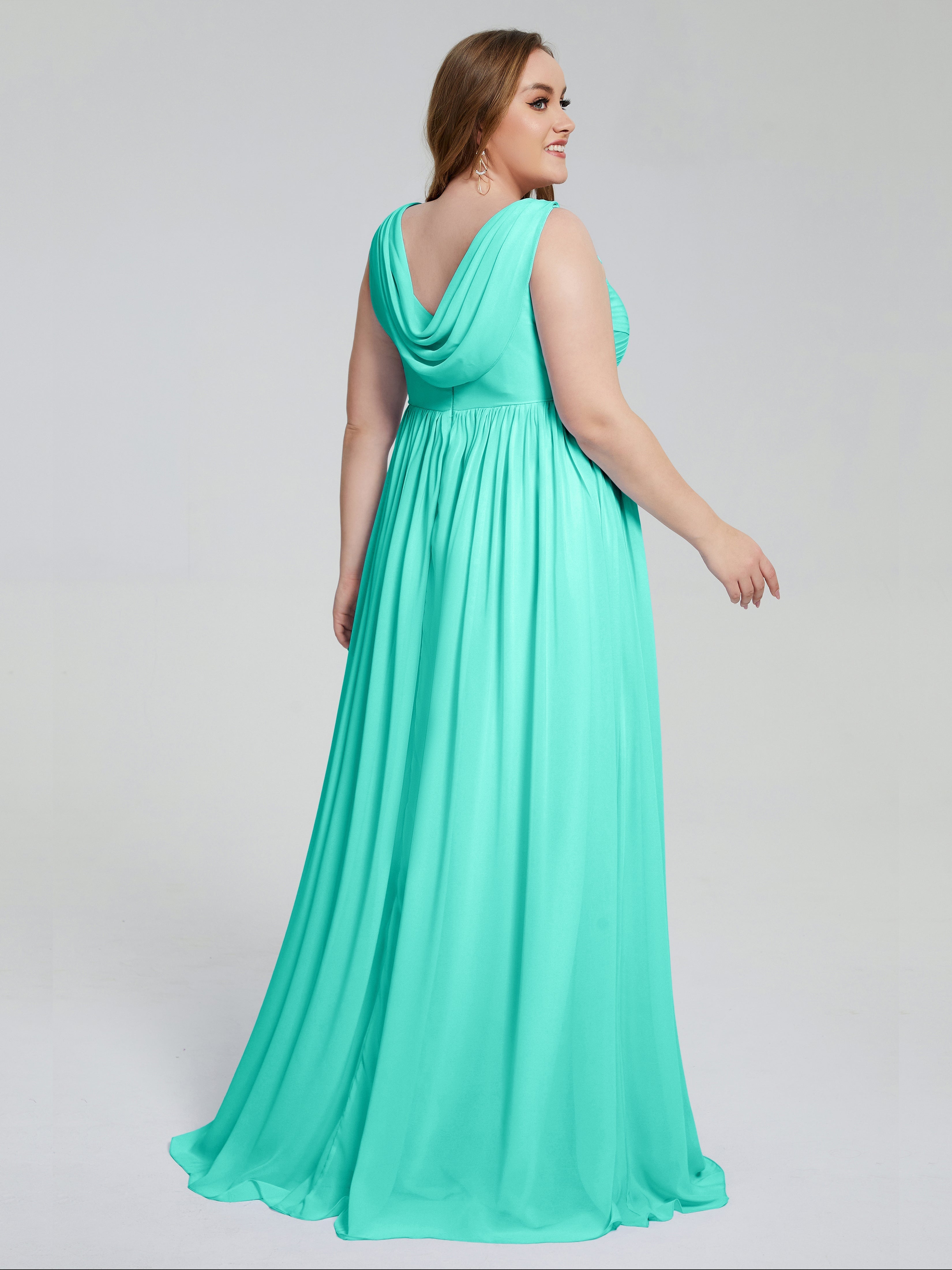 Robes De Demoiselle D'Honneur Spa Bretelles Col V Mousseline Robes Demoiselle D'Honneur Grande Taille