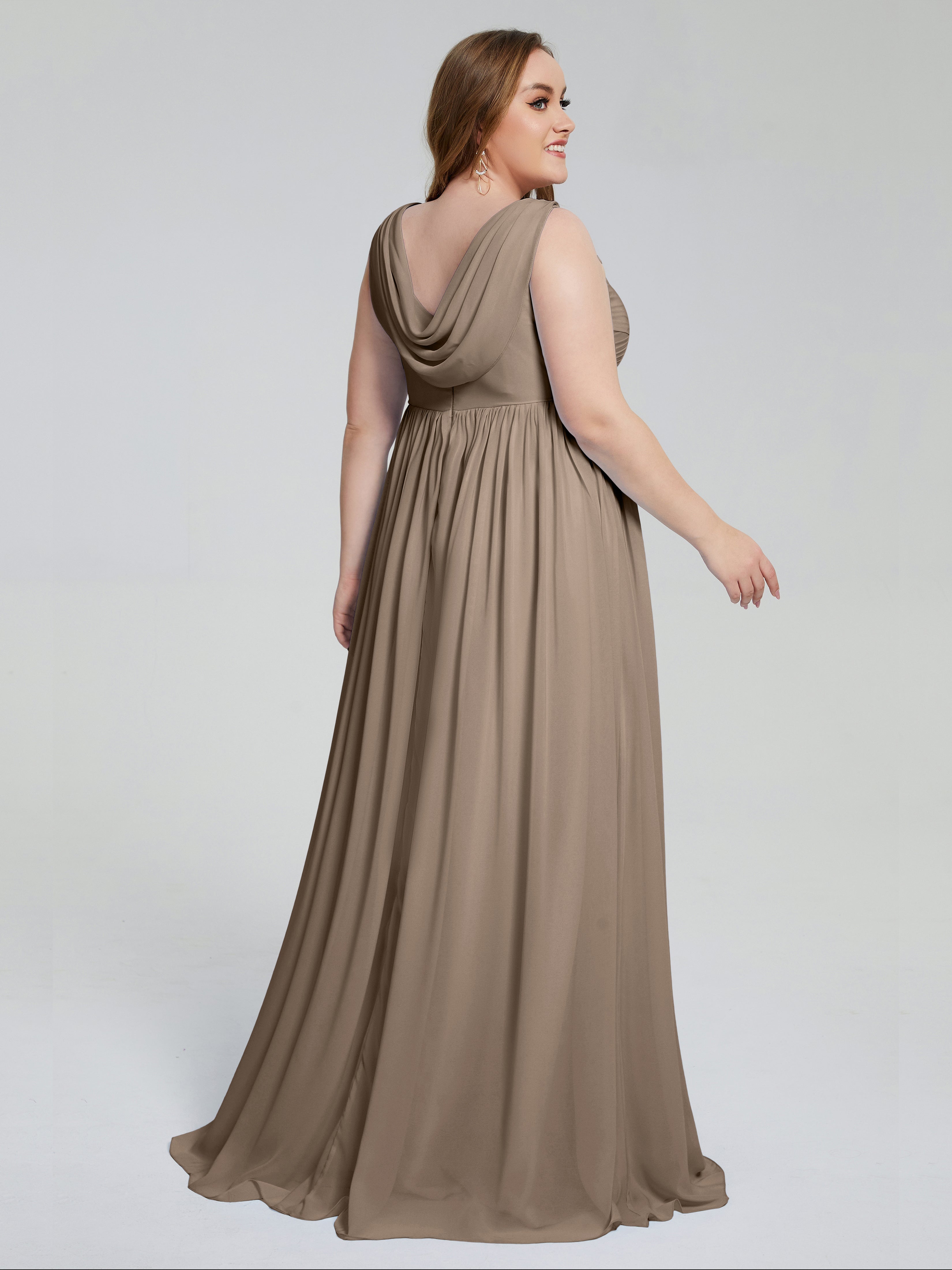 Couleur Taupe Robe Bretelles Col V Mousseline Robes Demoiselle D'Honneur Grande Taille