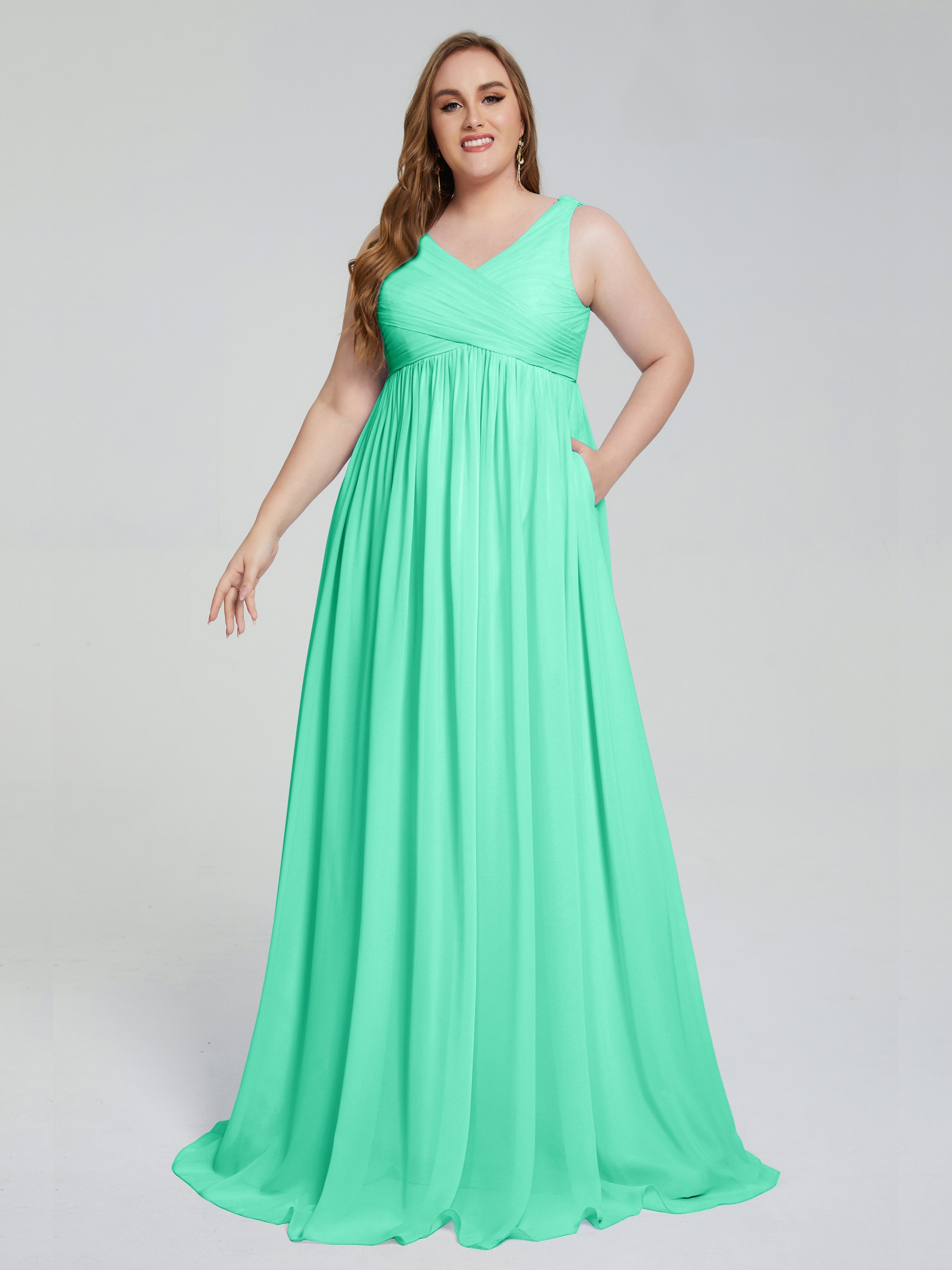 Demoiselle Dhonneur Robe Bleu Turquoise Bretelles Col V Mousseline Robes Demoiselle D'Honneur Grande Taille