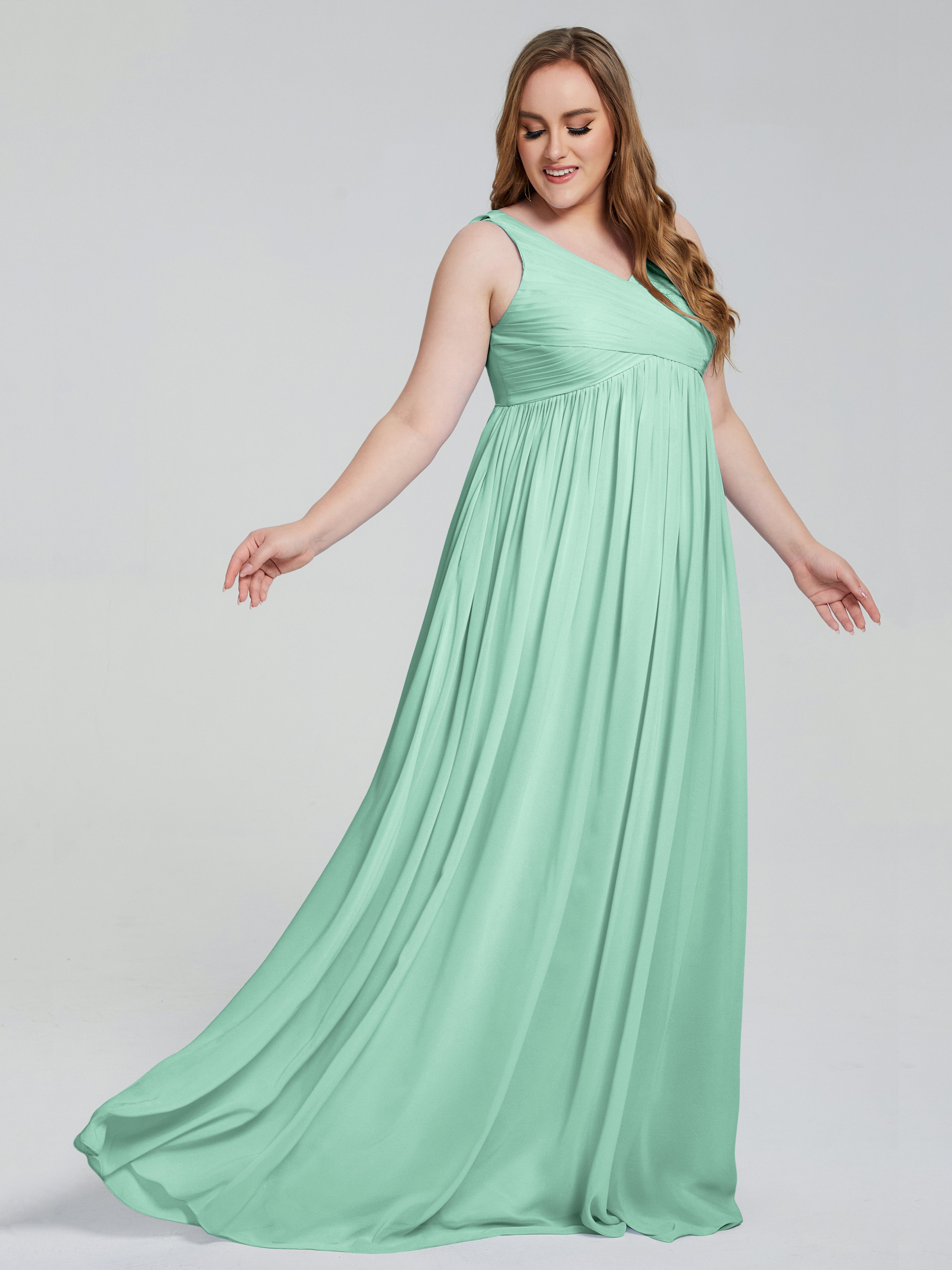 Robe Vert Menthe Demoiselle D Honneur Bretelles Col V Mousseline Robes Demoiselle D'Honneur Grande Taille