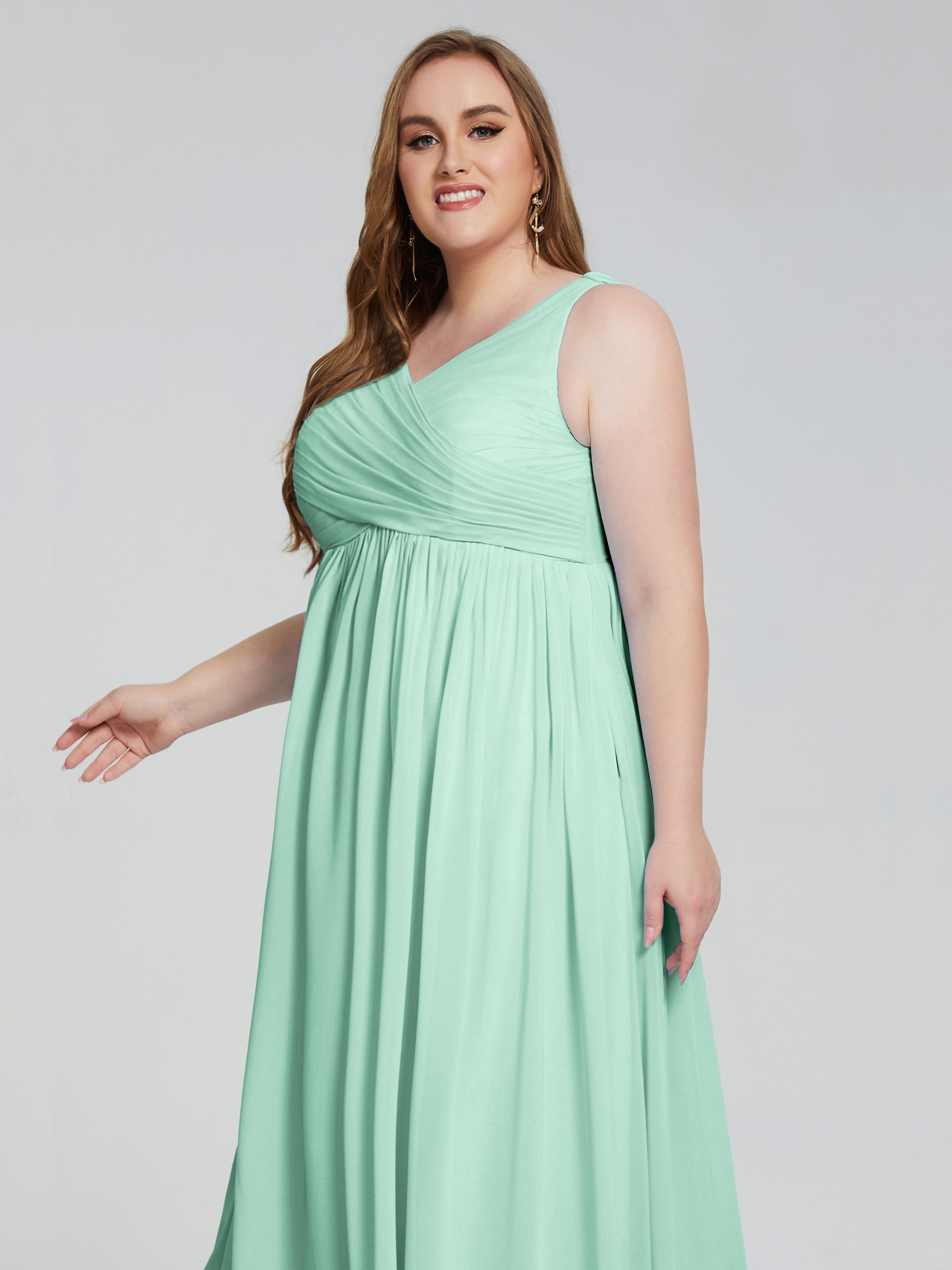 Robe Vert Menthe Demoiselle D Honneur Bretelles Col V Mousseline Robes Demoiselle D'Honneur Grande Taille