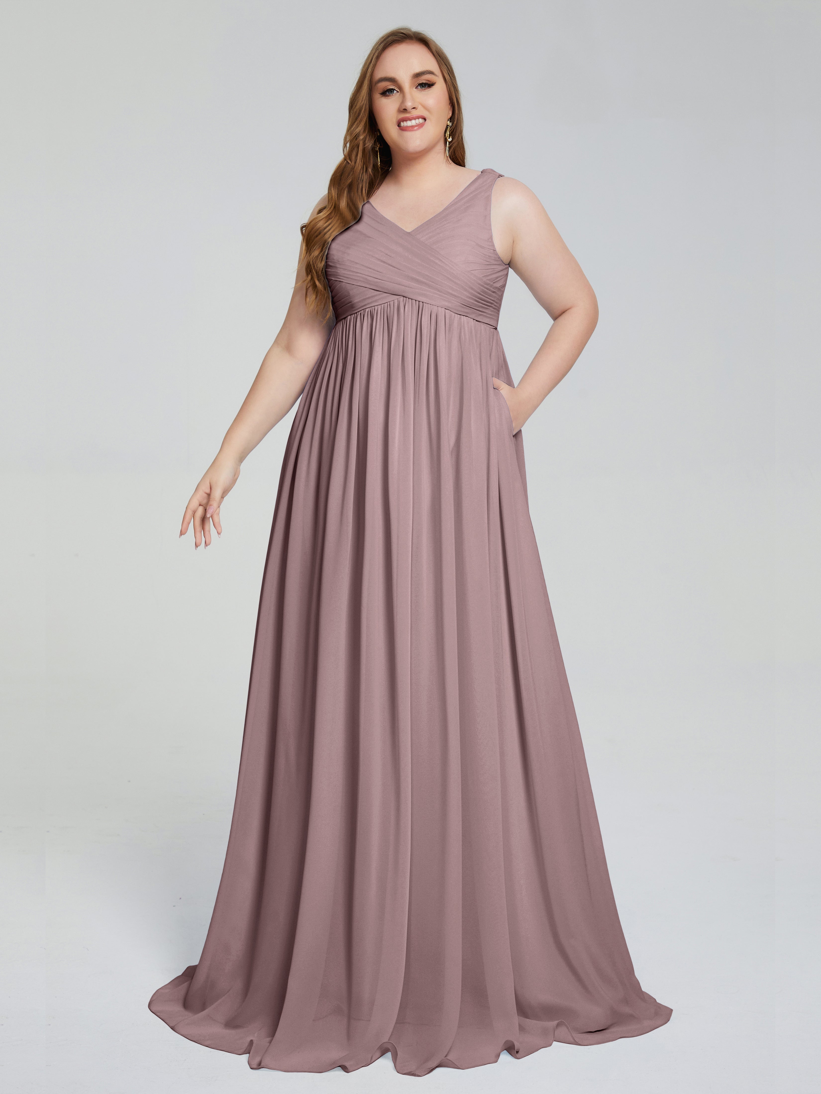 Robes De Demoiselle D'Honneur Vintage Mauve Bretelles Col V Mousseline Robes Demoiselle D'Honneur Grande Taille