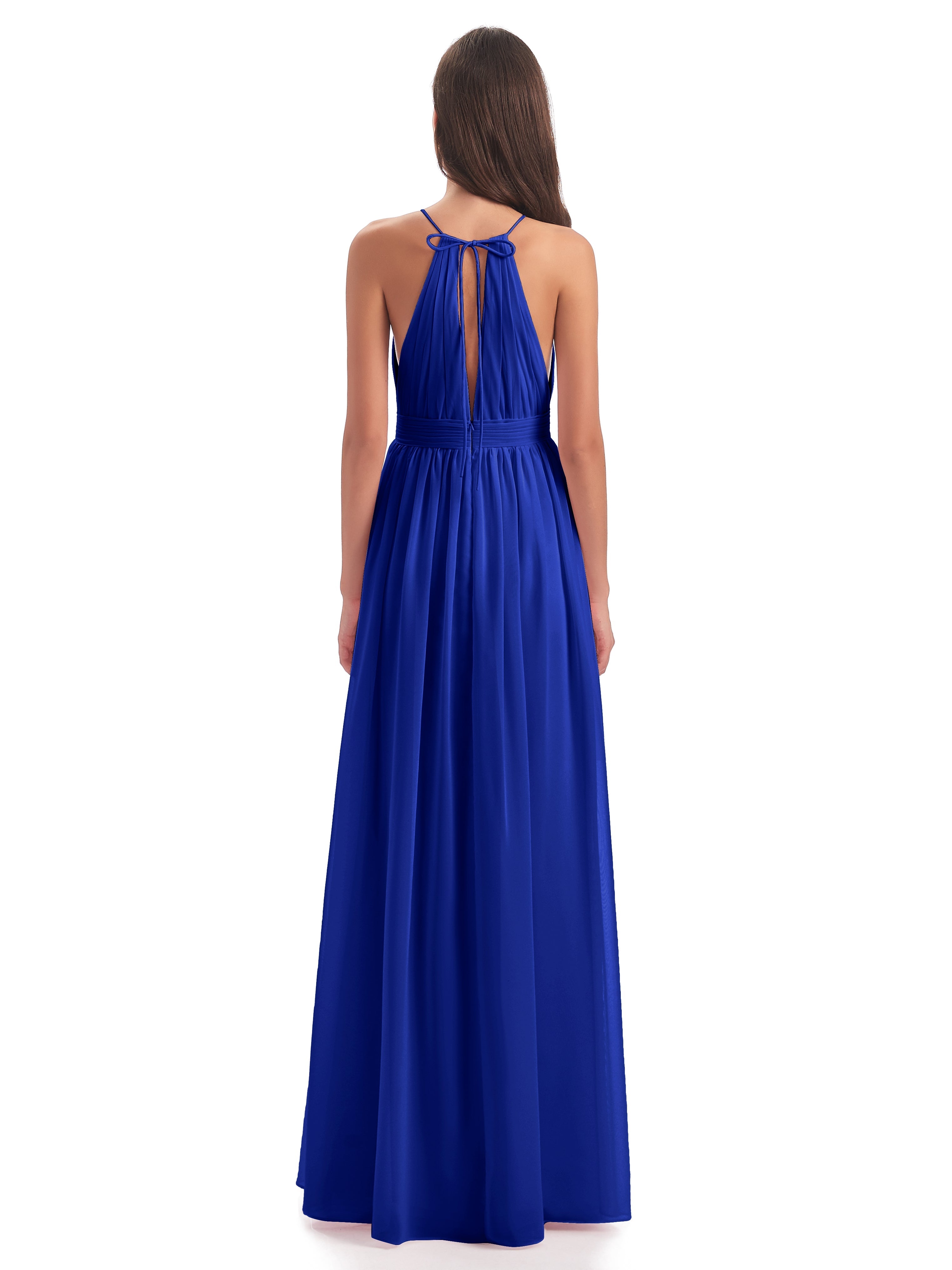 Demoiselle Dhonneur Robe Bleu Roi Fendue Devant Licou Mousseline Robes Demoiselle D'Honneur