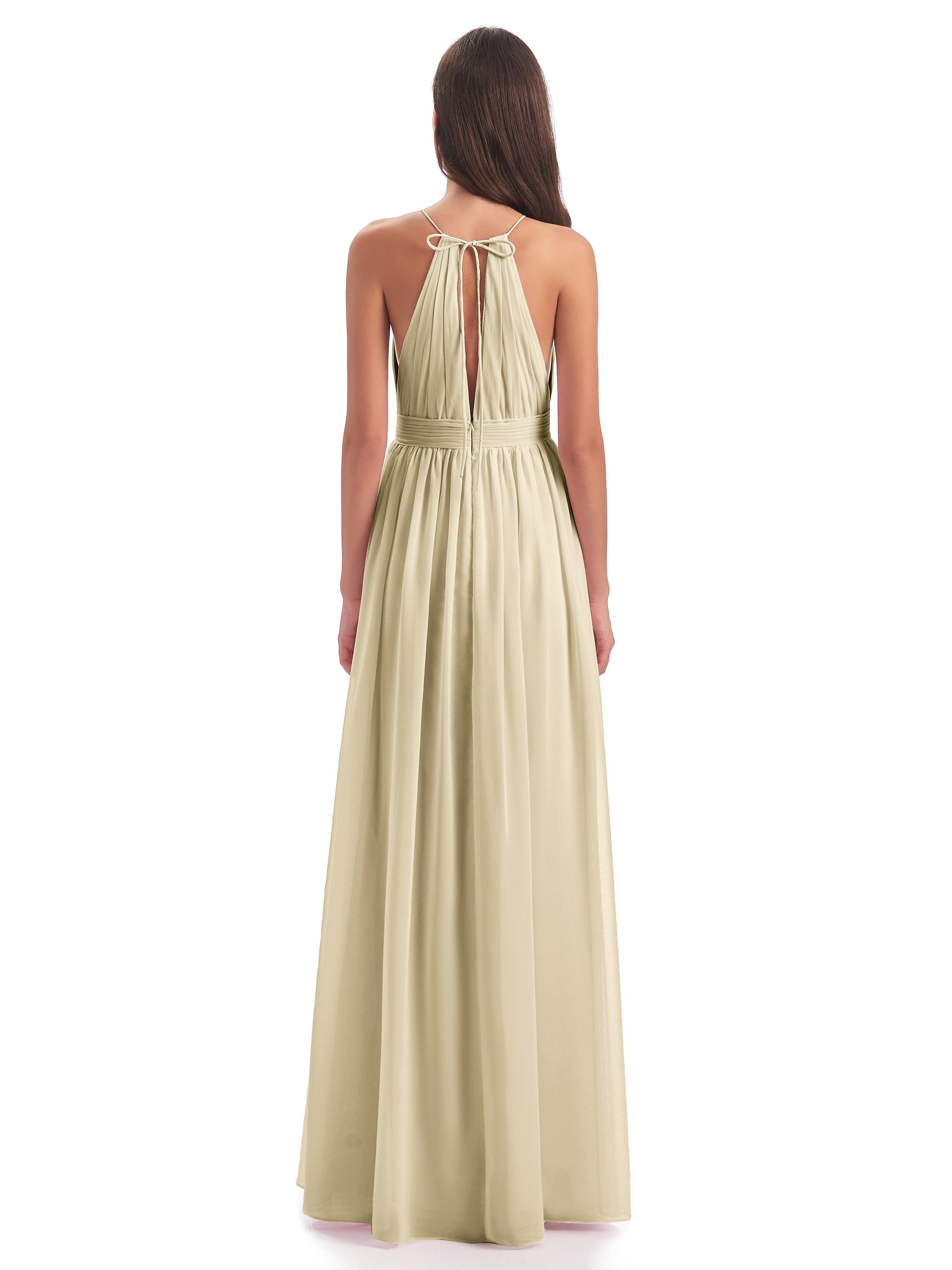 Robe Demoiselle D Honneur Couleur Champagne Fendue Devant Licou Mousseline Robes Demoiselle D'Honneur