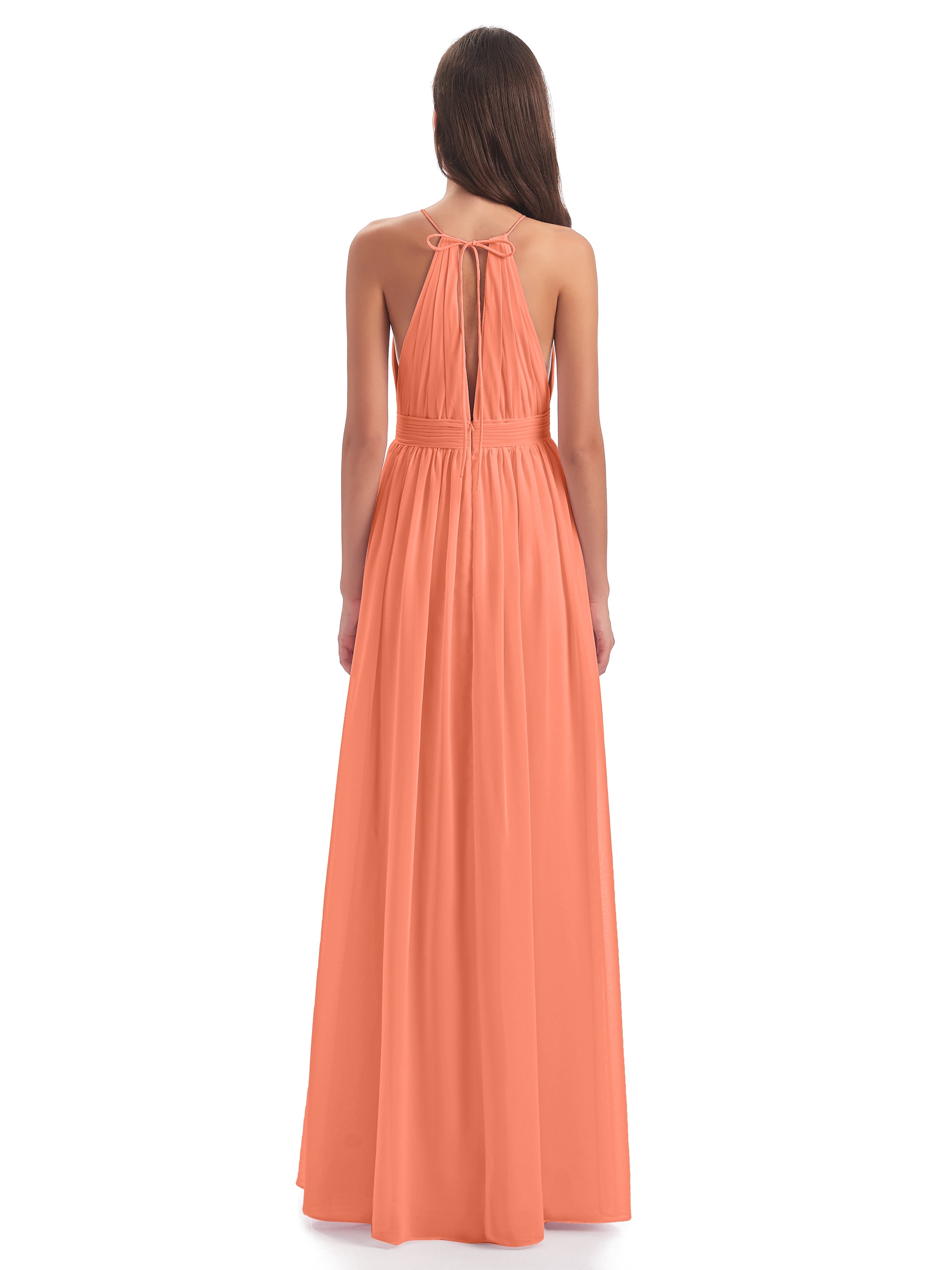 Robes De Demoiselle D'Honneur Coucher De Soleil Fendue Devant Licou Mousseline Robes Demoiselle D'Honneur