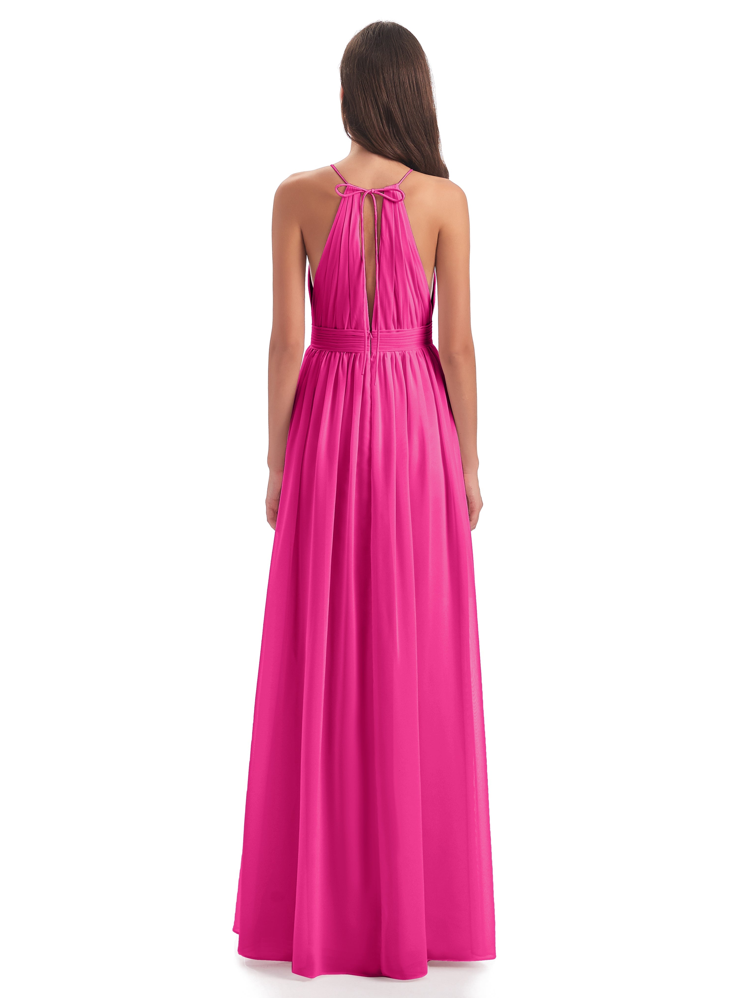 Robe Fuchsia Demoiselle D Honneur Fendue Devant Licou Mousseline Robes Demoiselle D'Honneur