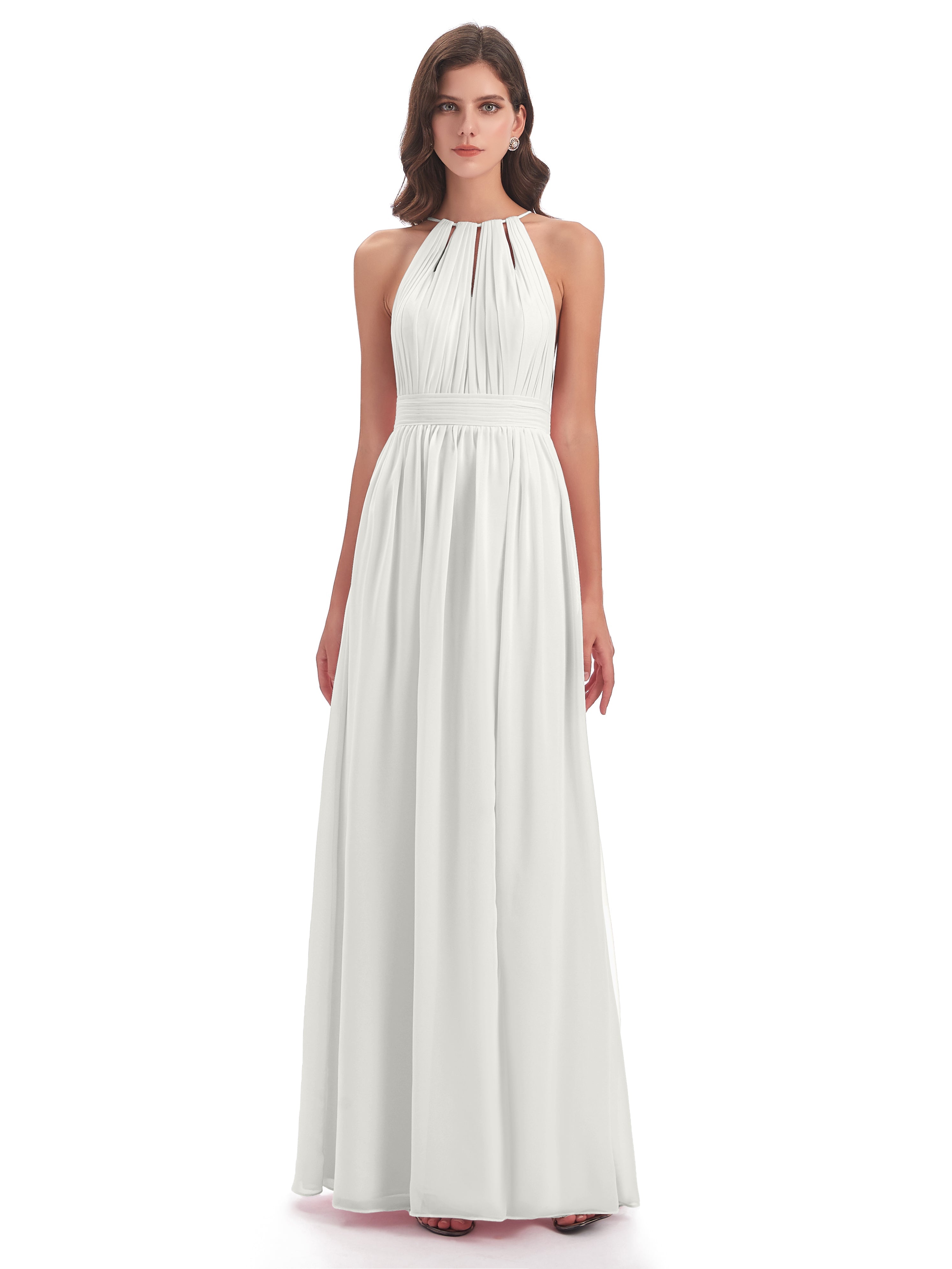 Robe Ivoire Demoiselle D Honneur Fendue Devant Licou Mousseline Robes Demoiselle D'Honneur