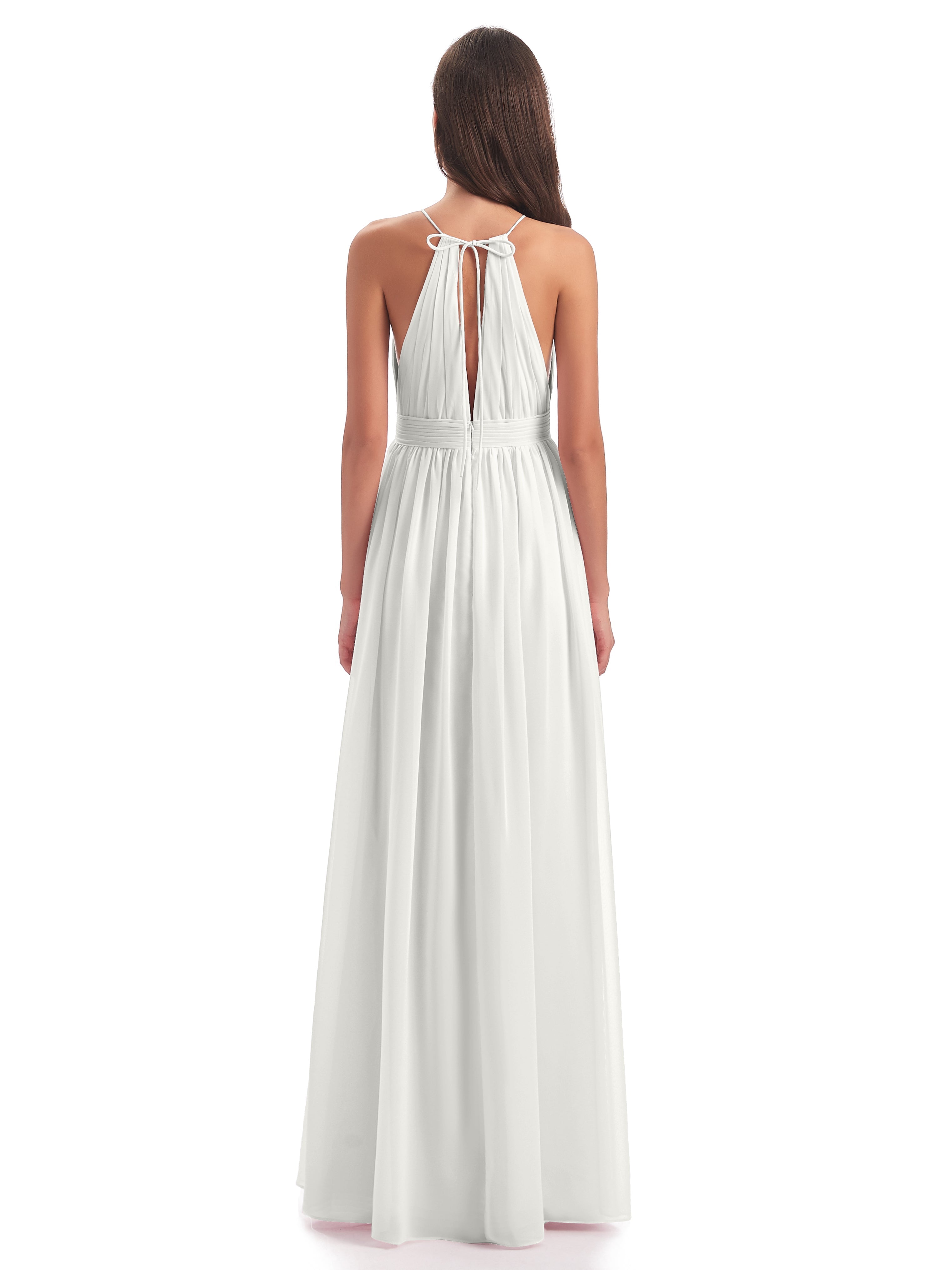 Robe Ivoire Demoiselle D Honneur Fendue Devant Licou Mousseline Robes Demoiselle D'Honneur