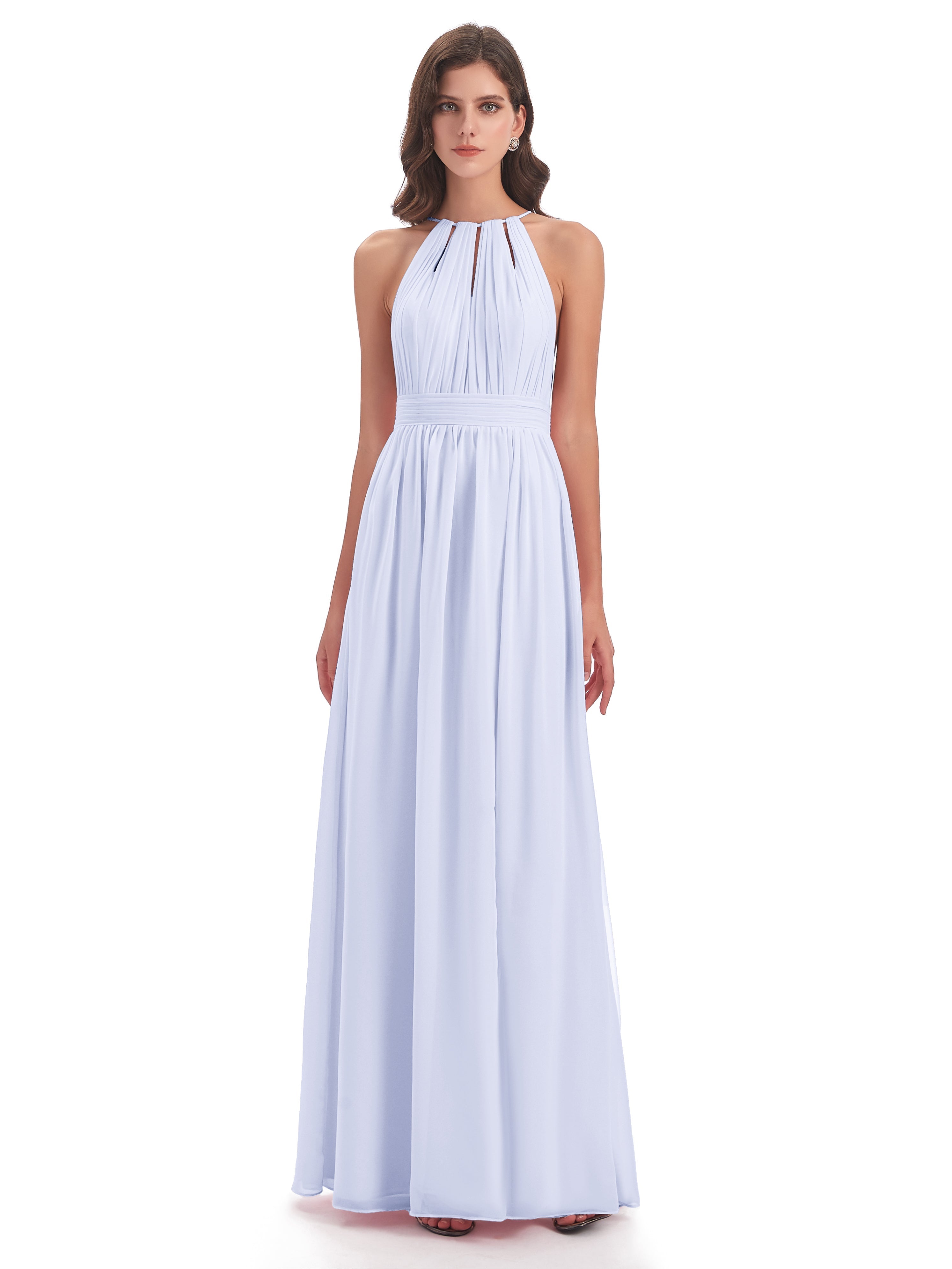 Robe Demoiselle D Honneur Couleur Lavande Fendue Devant Licou Mousseline Robes Demoiselle D'Honneur