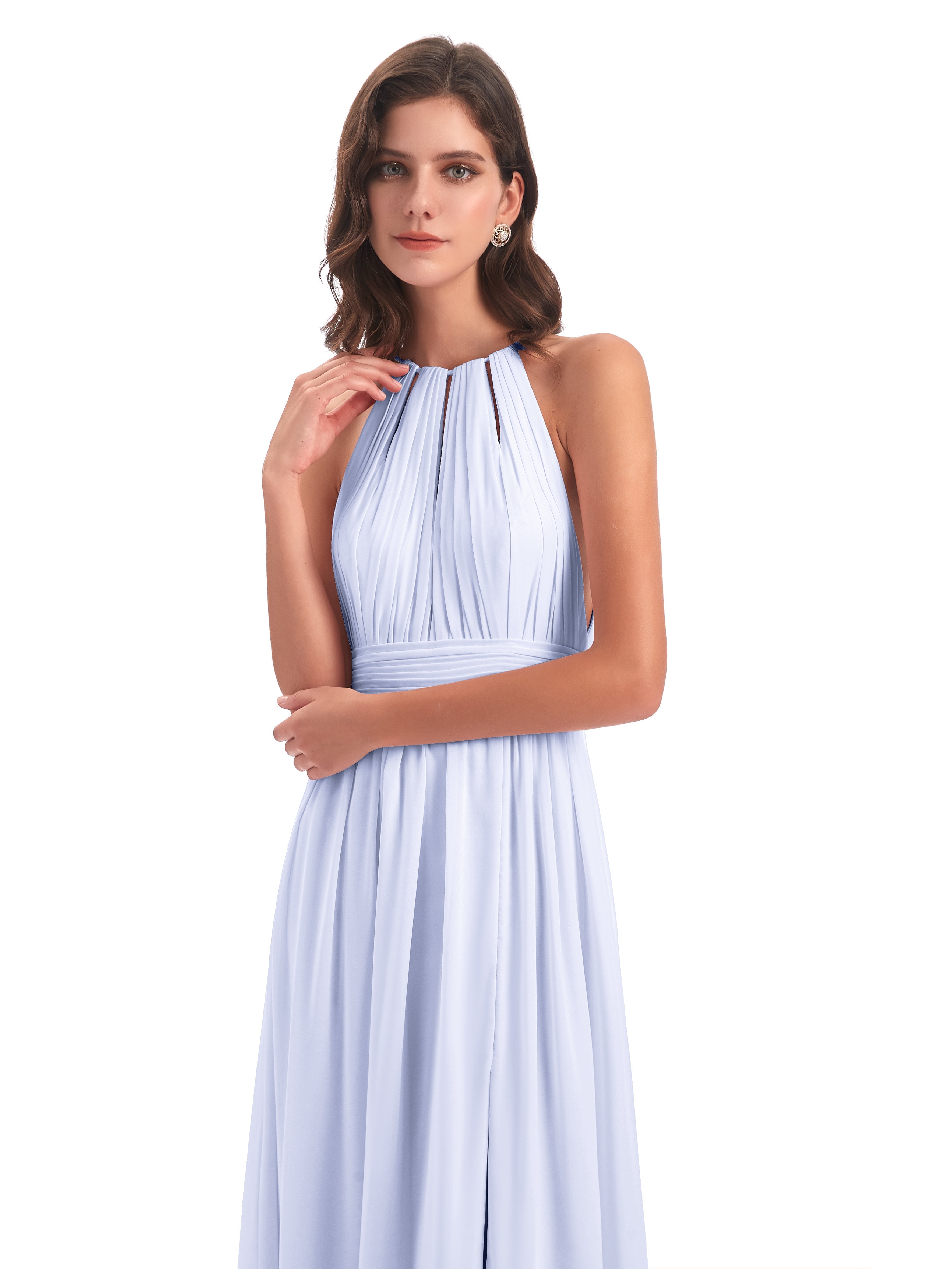 Robe Demoiselle D Honneur Couleur Lavande Fendue Devant Licou Mousseline Robes Demoiselle D'Honneur