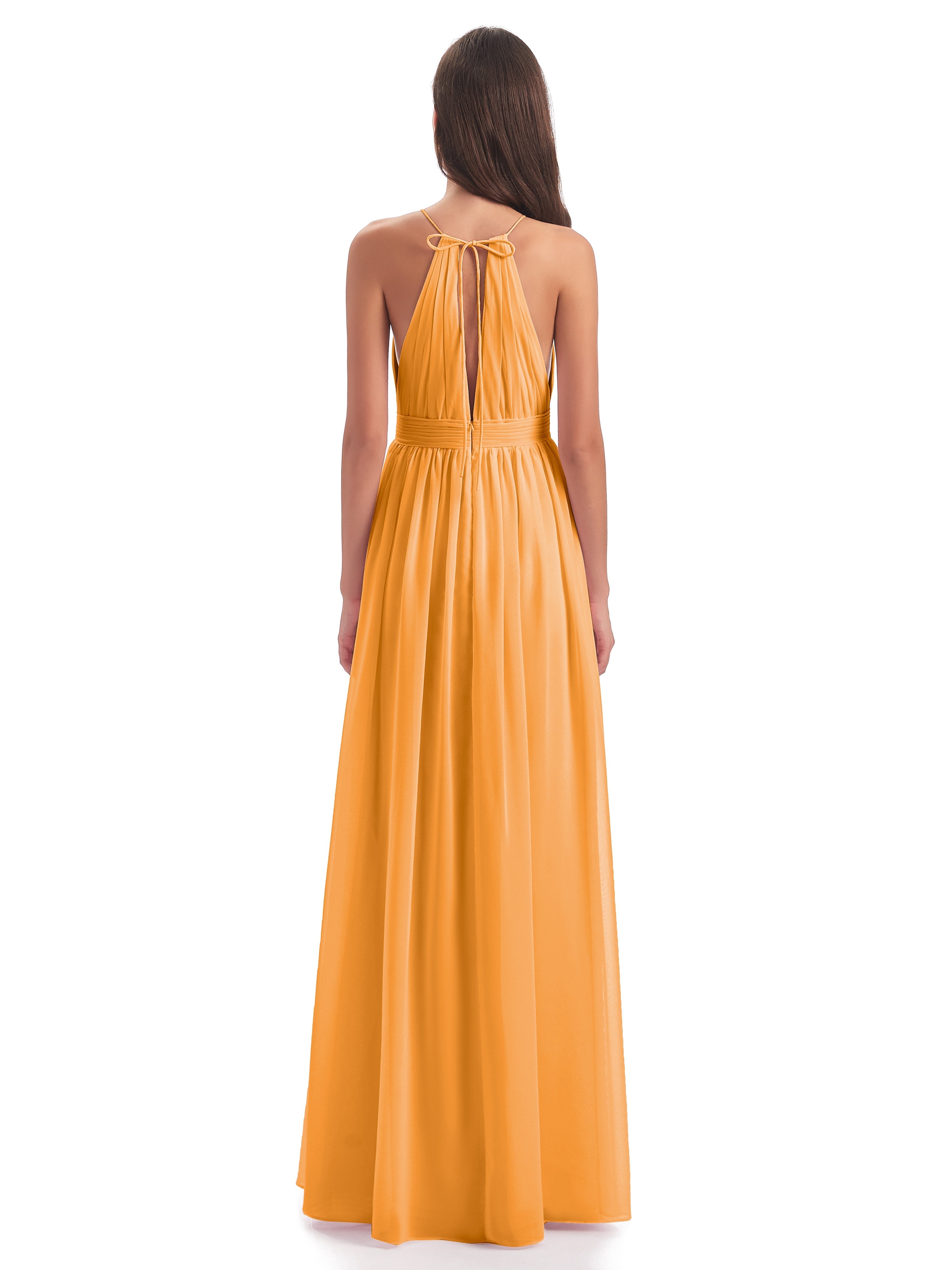 Robes De Demoiselle D'Honneur Mandarine Fendue Devant Licou Mousseline Robes Demoiselle D'Honneur
