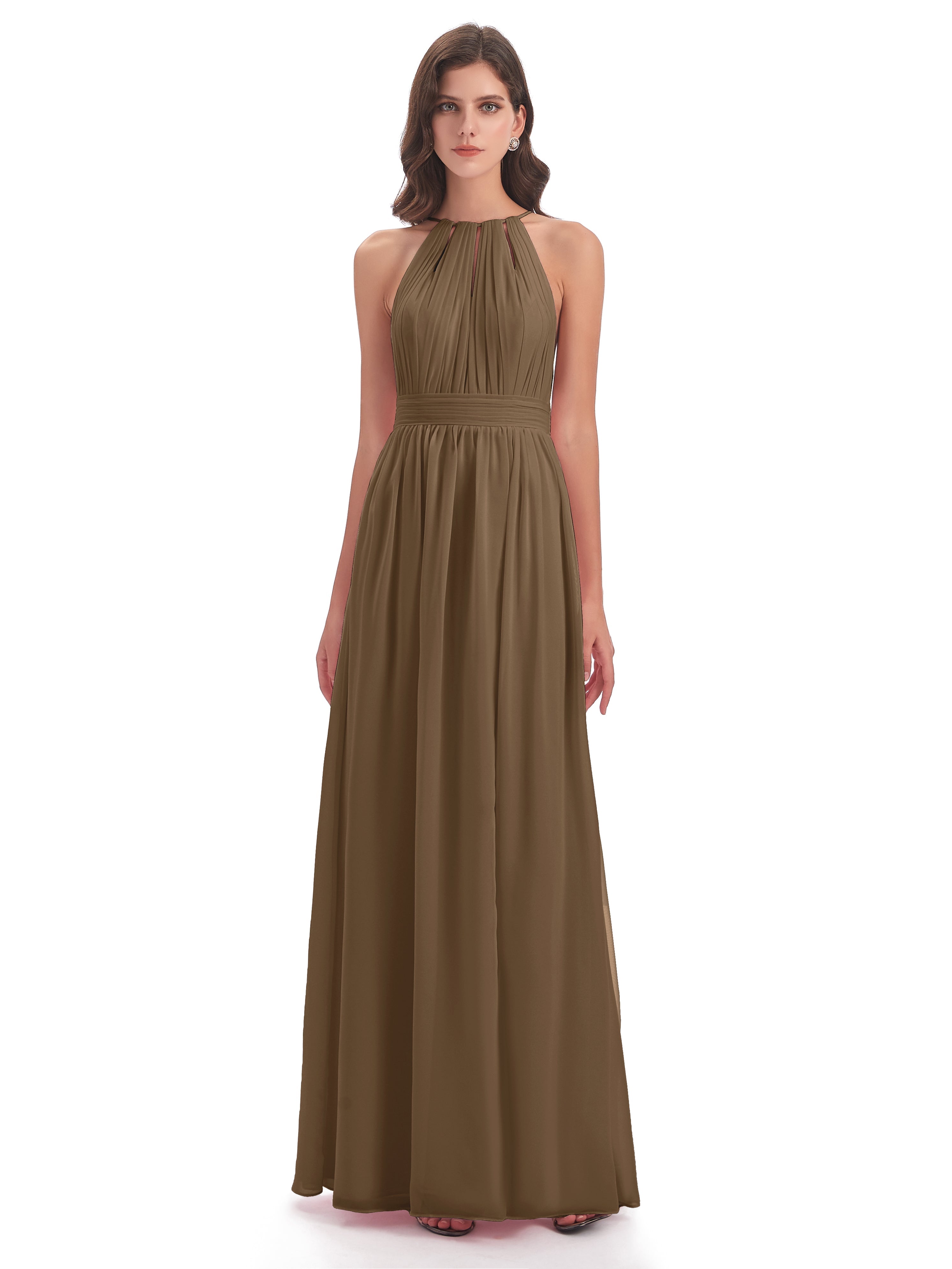 Robe Demoiselle D Honneur Moka Fendue Devant Licou Mousseline Robes Demoiselle D'Honneur