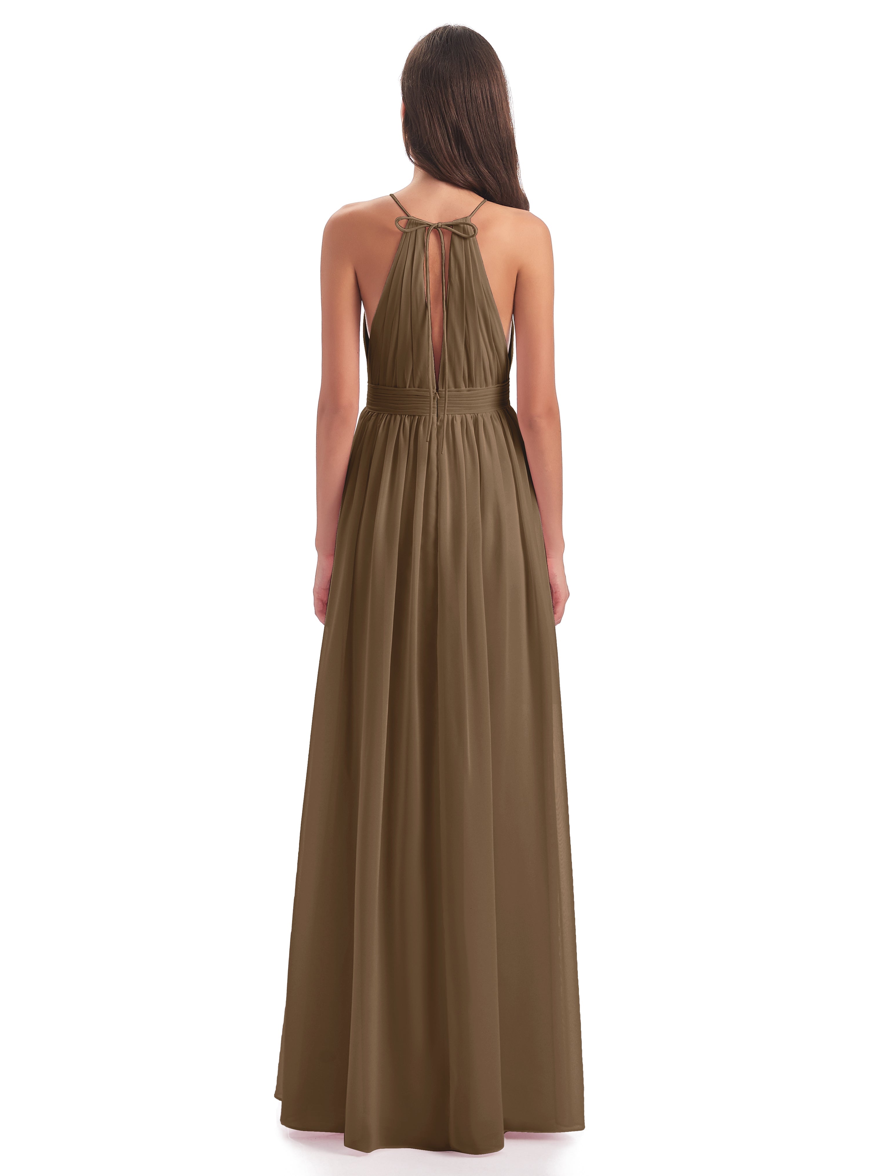 Robe Demoiselle D Honneur Moka Fendue Devant Licou Mousseline Robes Demoiselle D'Honneur