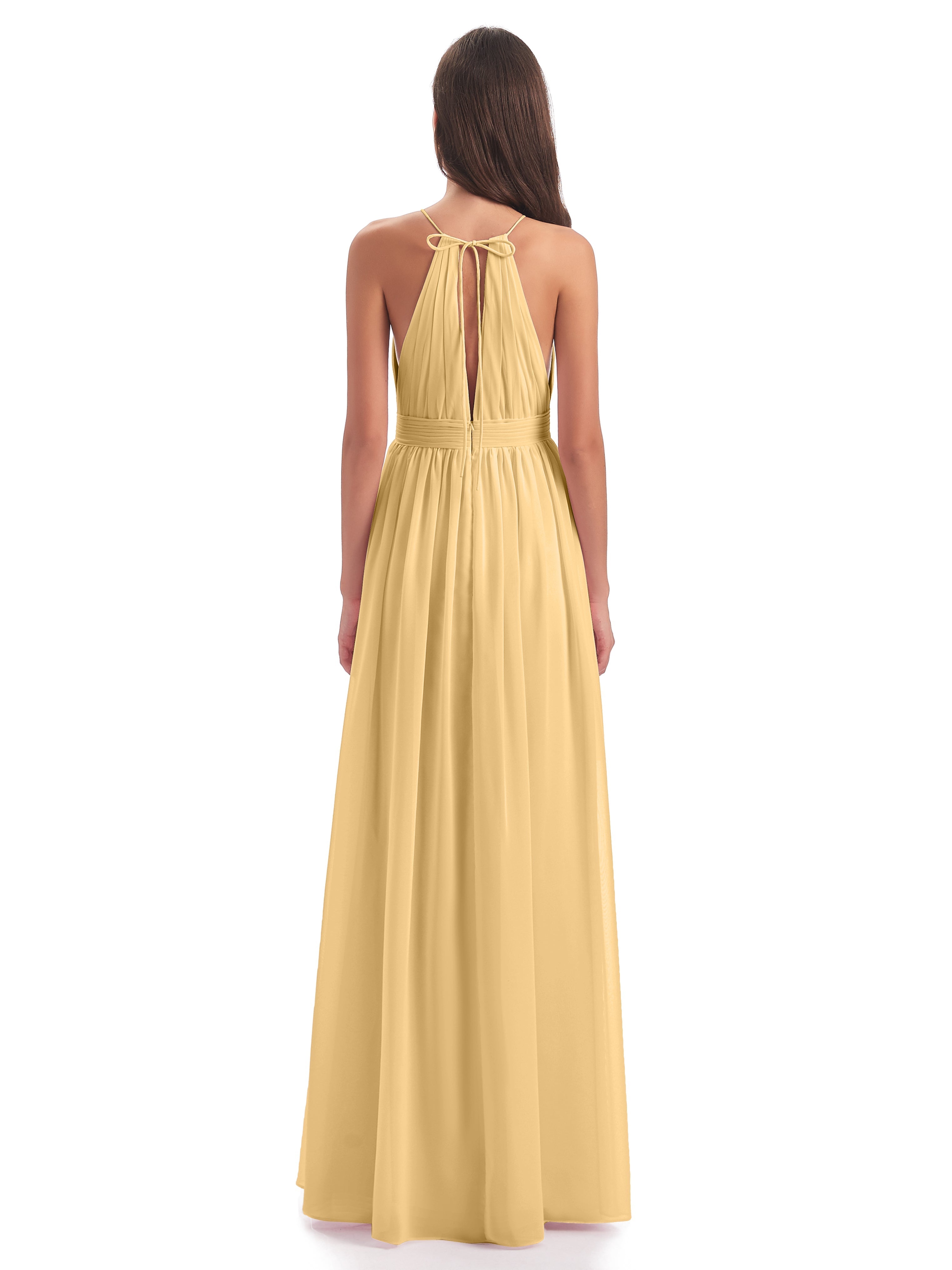 Robe De Demoiselle D Honneur Doré Fendue Devant Licou Mousseline Robes Demoiselle D'Honneur