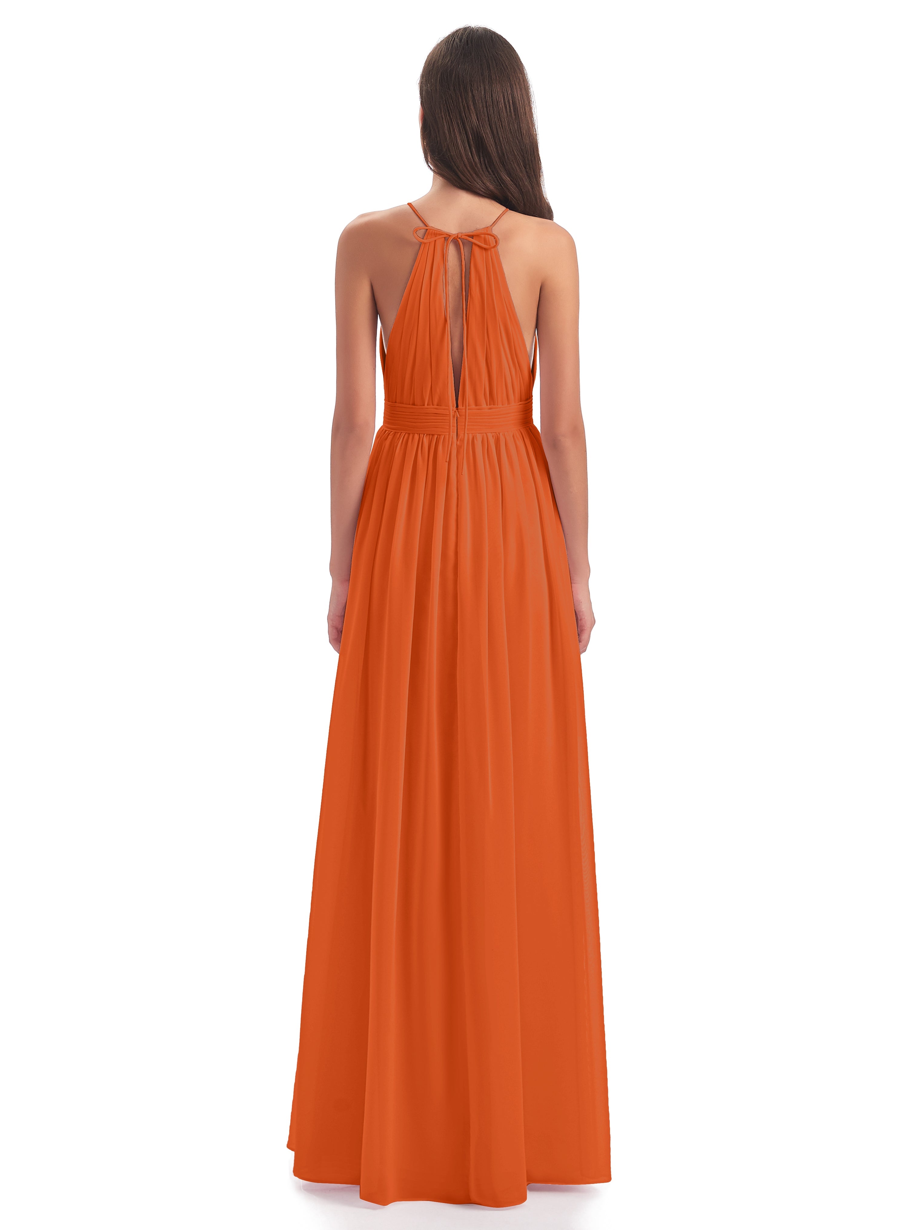Robe Demoiselle D Honneur Orange Brulé Fendue Devant Licou Mousseline Robes Demoiselle D'Honneur