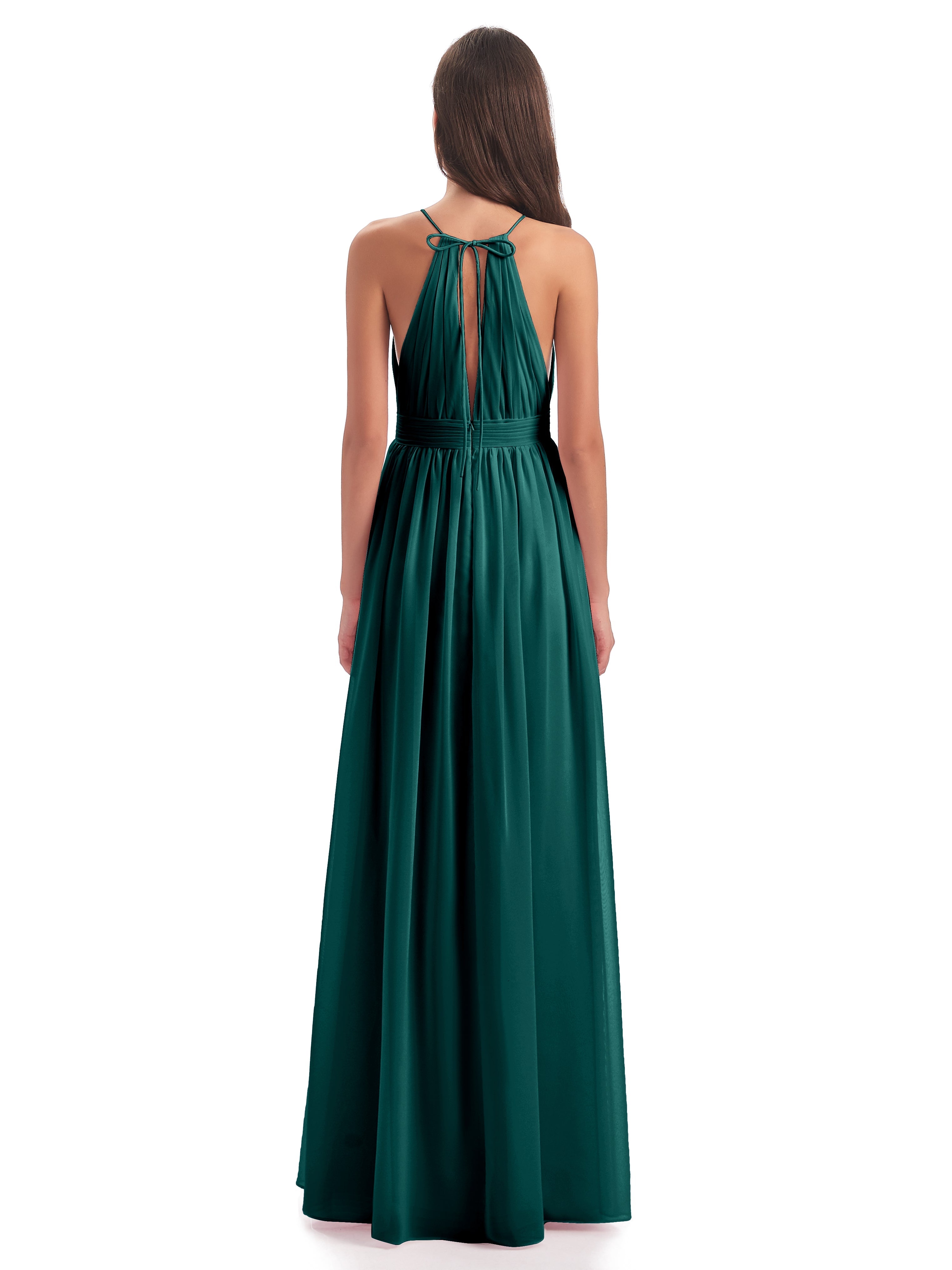 Robe De Demoiselle D'Honneur De Paon Au Sol Fendue Devant Licou Mousseline Robes Demoiselle D'Honneur