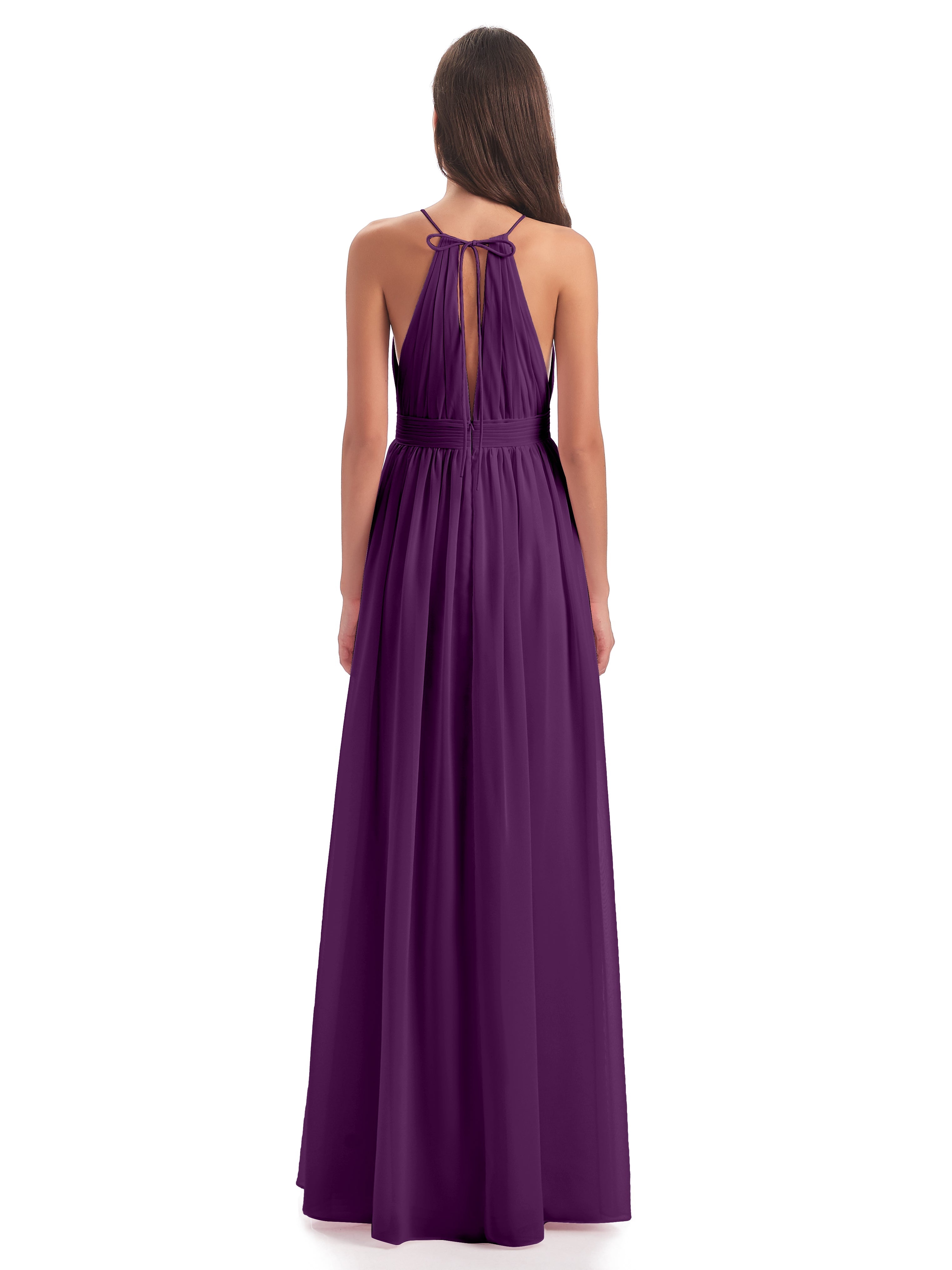Robes De Demoiselle D'Honneur En Raisin Fendue Devant Licou Mousseline Robes Demoiselle D'Honneur