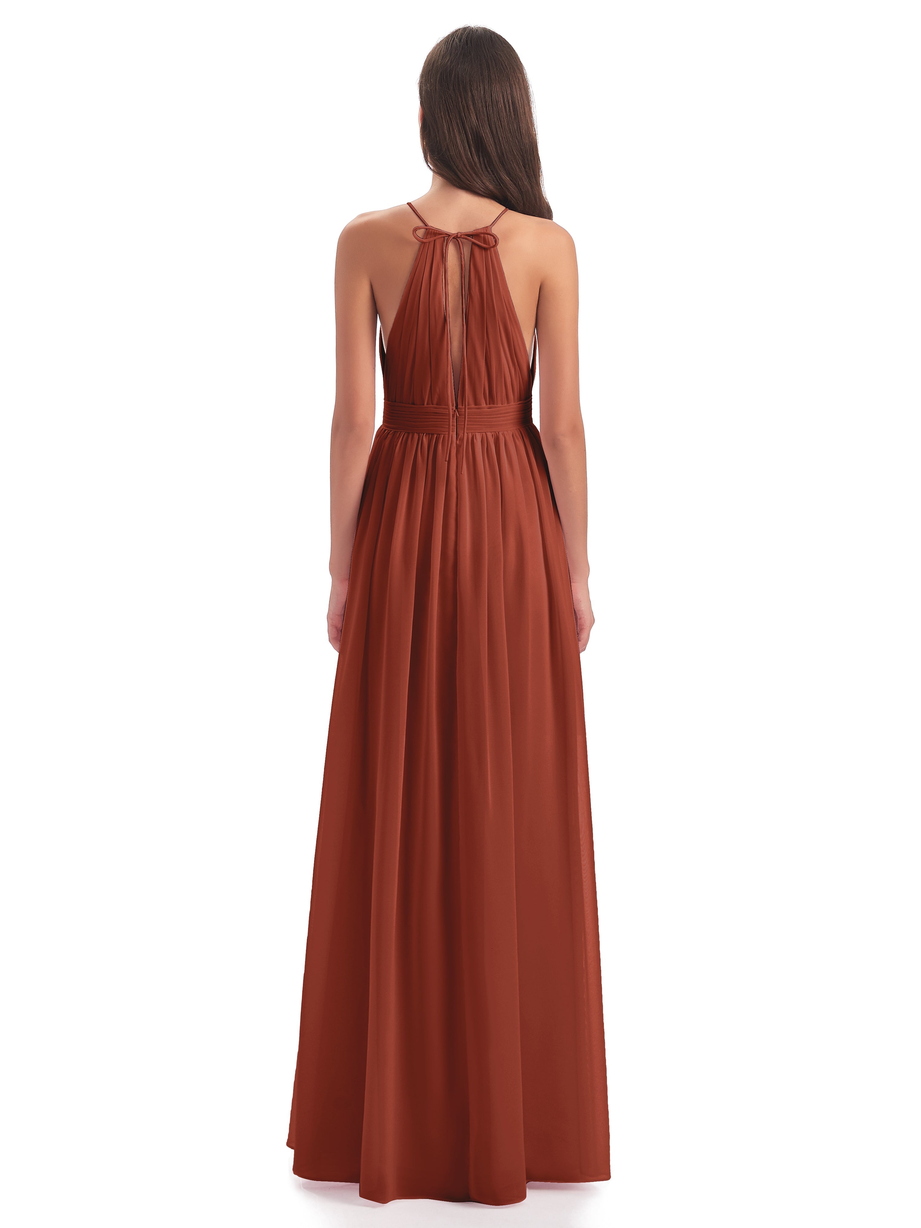 Robes De Demoiselle D'Honneur Couleur Rouille Fendue Devant Licou Mousseline Robes Demoiselle D'Honneur