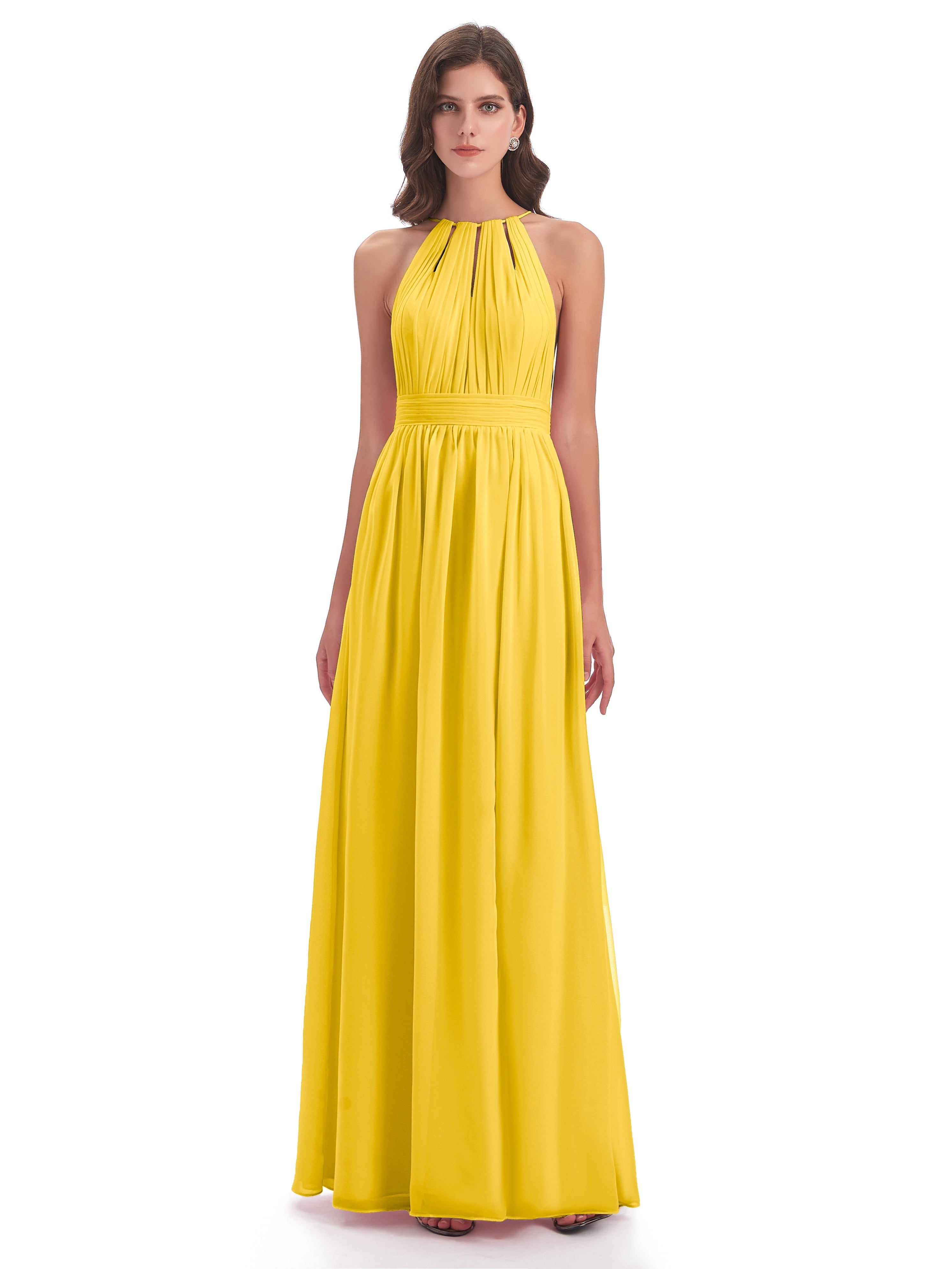 Robe De Demoiselle D'Honneur Souci Fendue Devant Licou Mousseline Robes Demoiselle D'Honneur